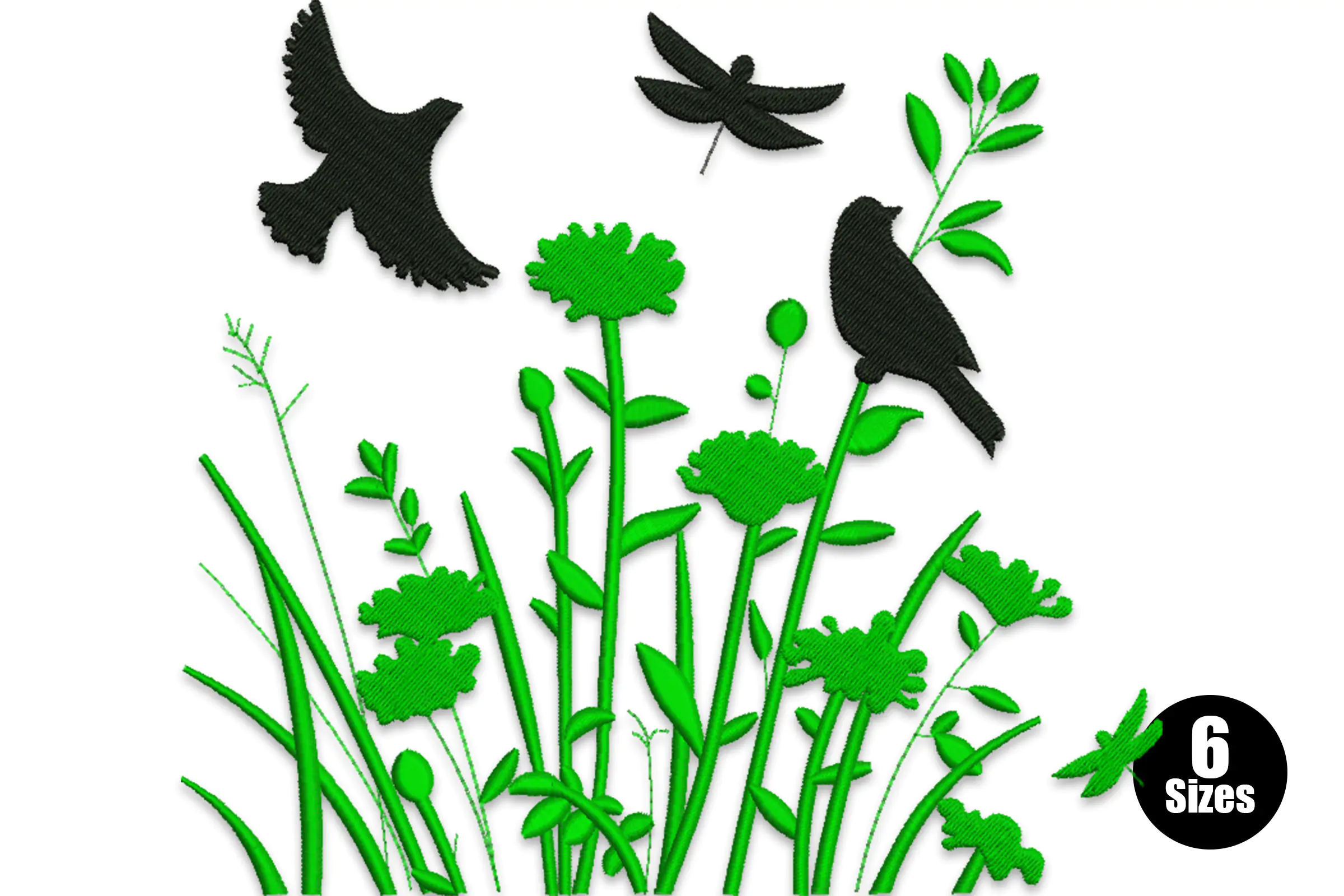 Bird on a Flower Branch Machine Embroidery Design
