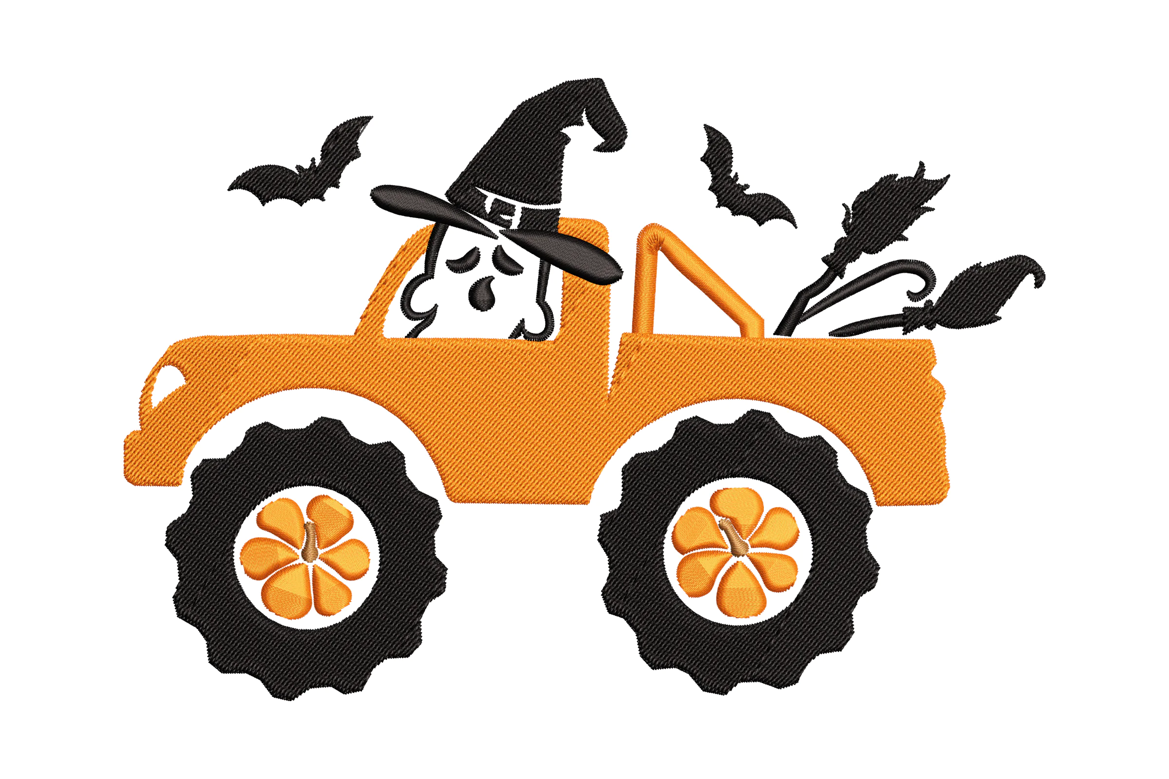 Halloween Witch Truck Embroidery Design File