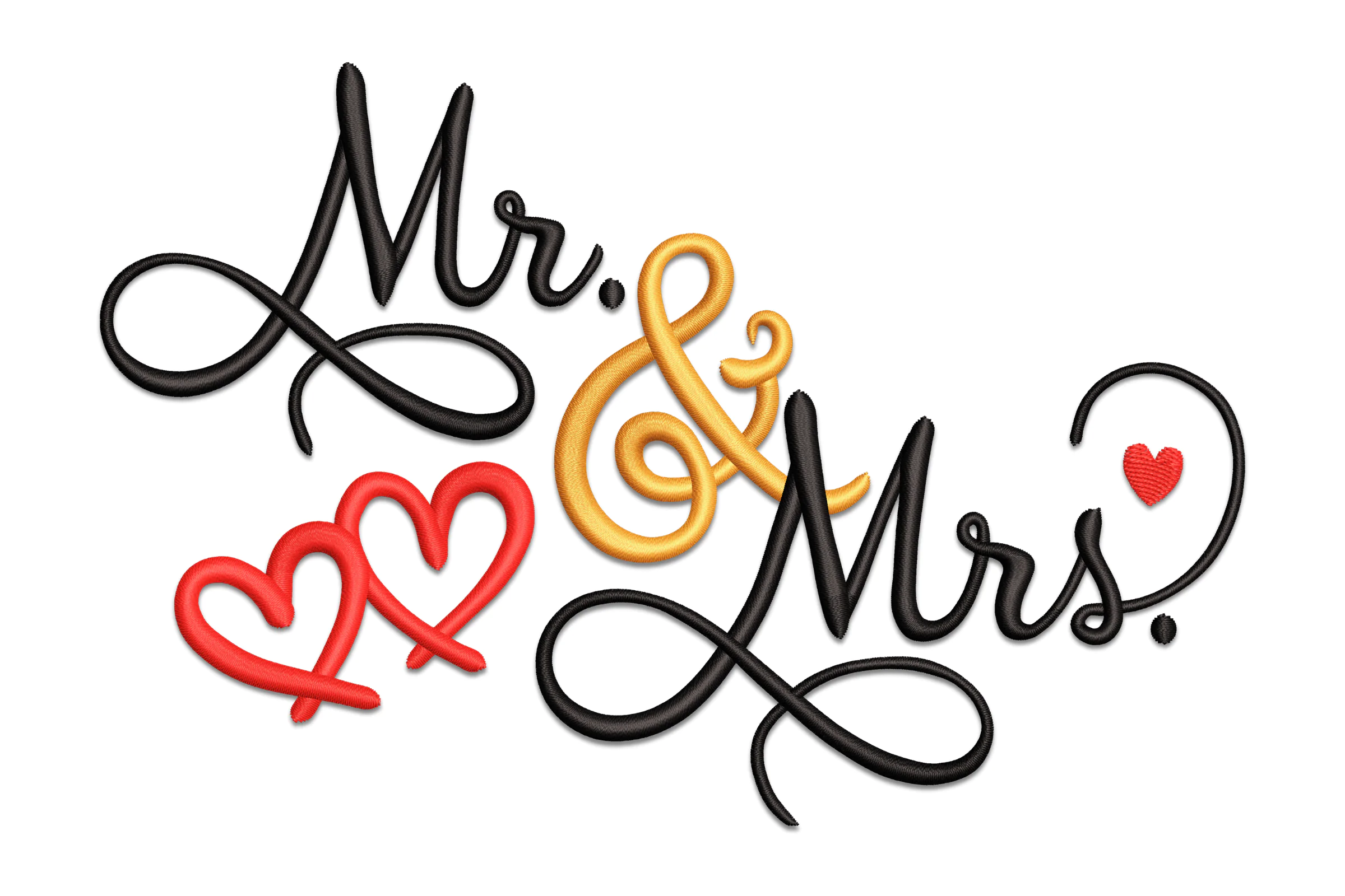 Mr. & Mrs. With Hearts Embroidery Design