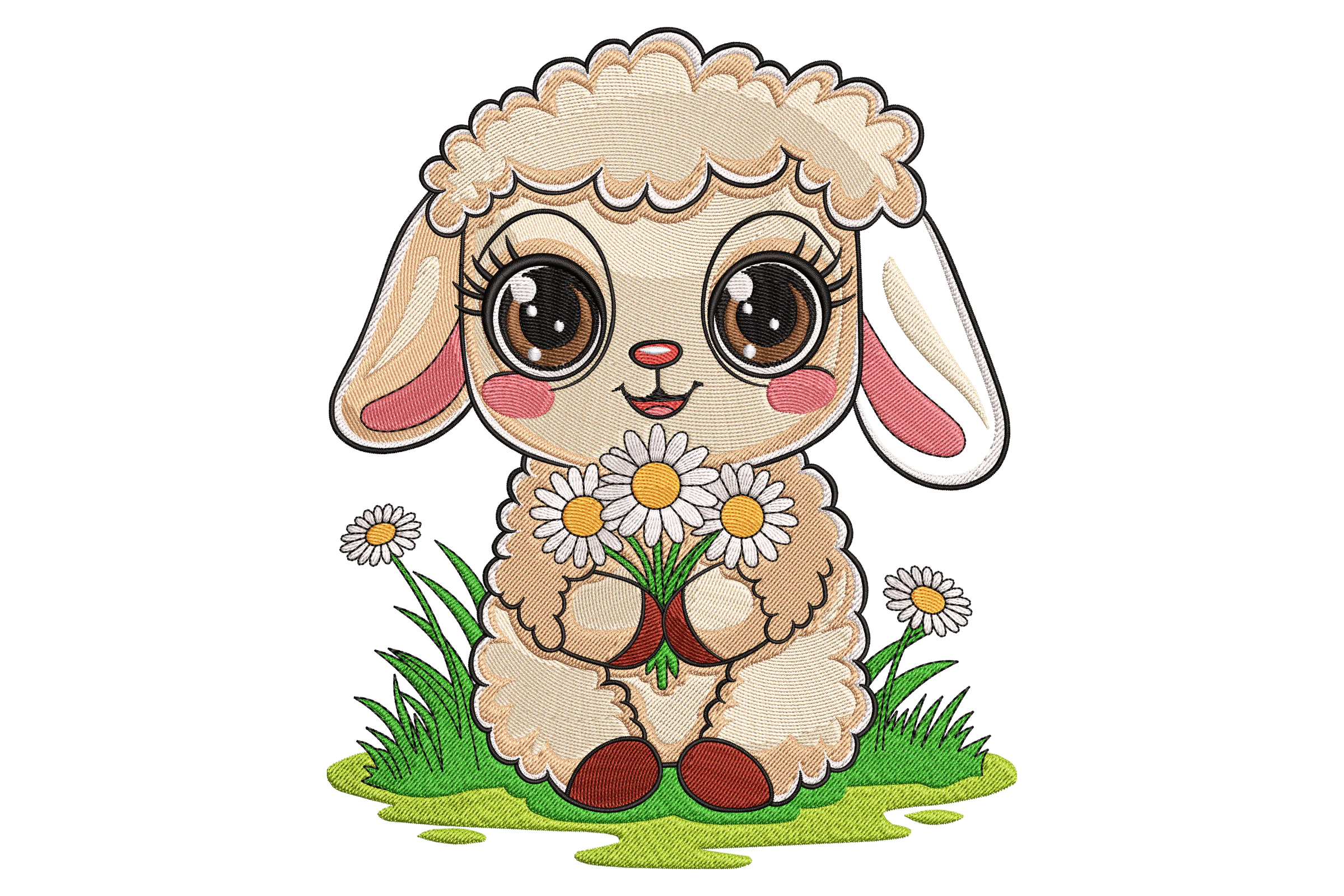 Cute Lamb with Daisies Embroidery Design
