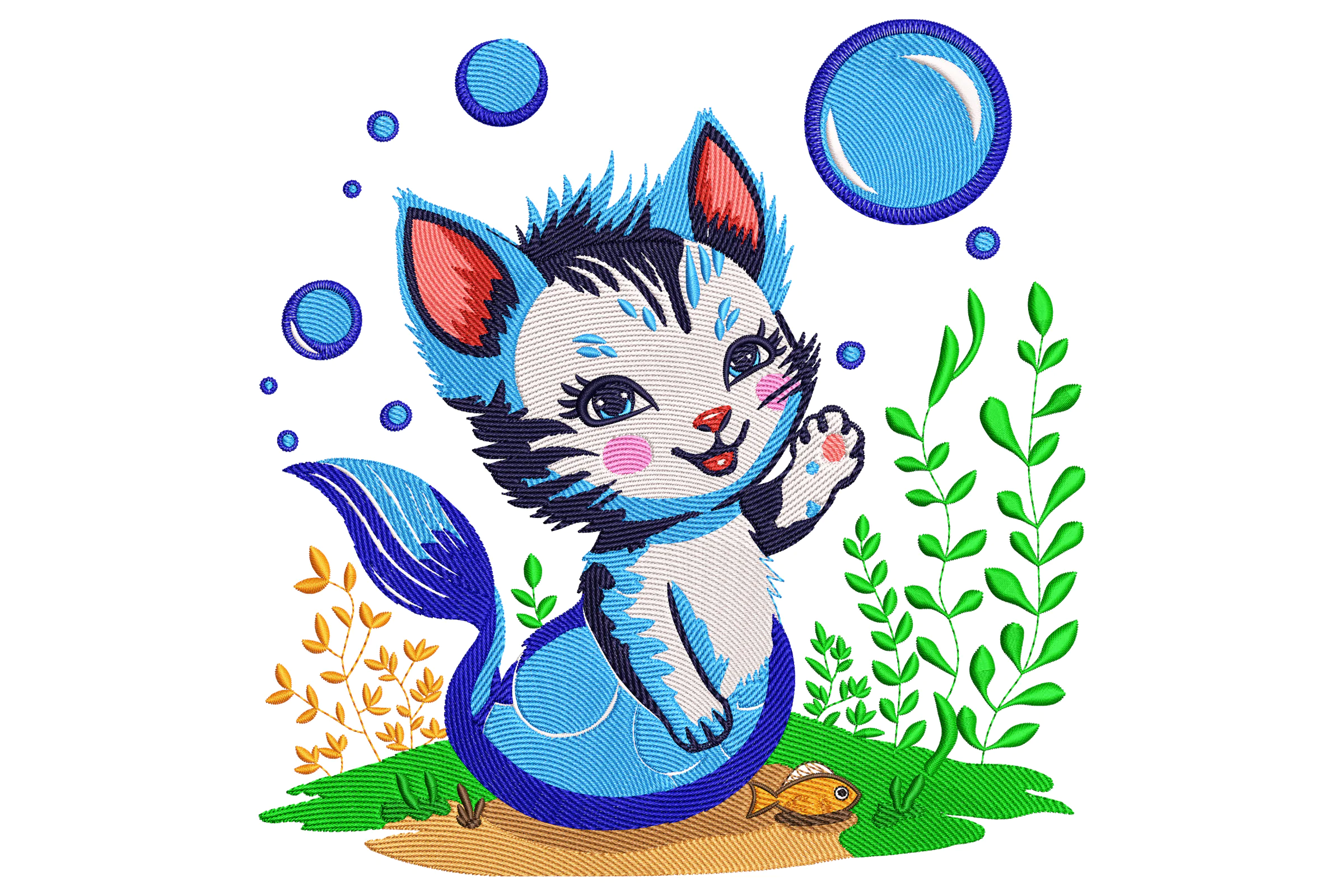 Mermaid Cat Embroidery Design