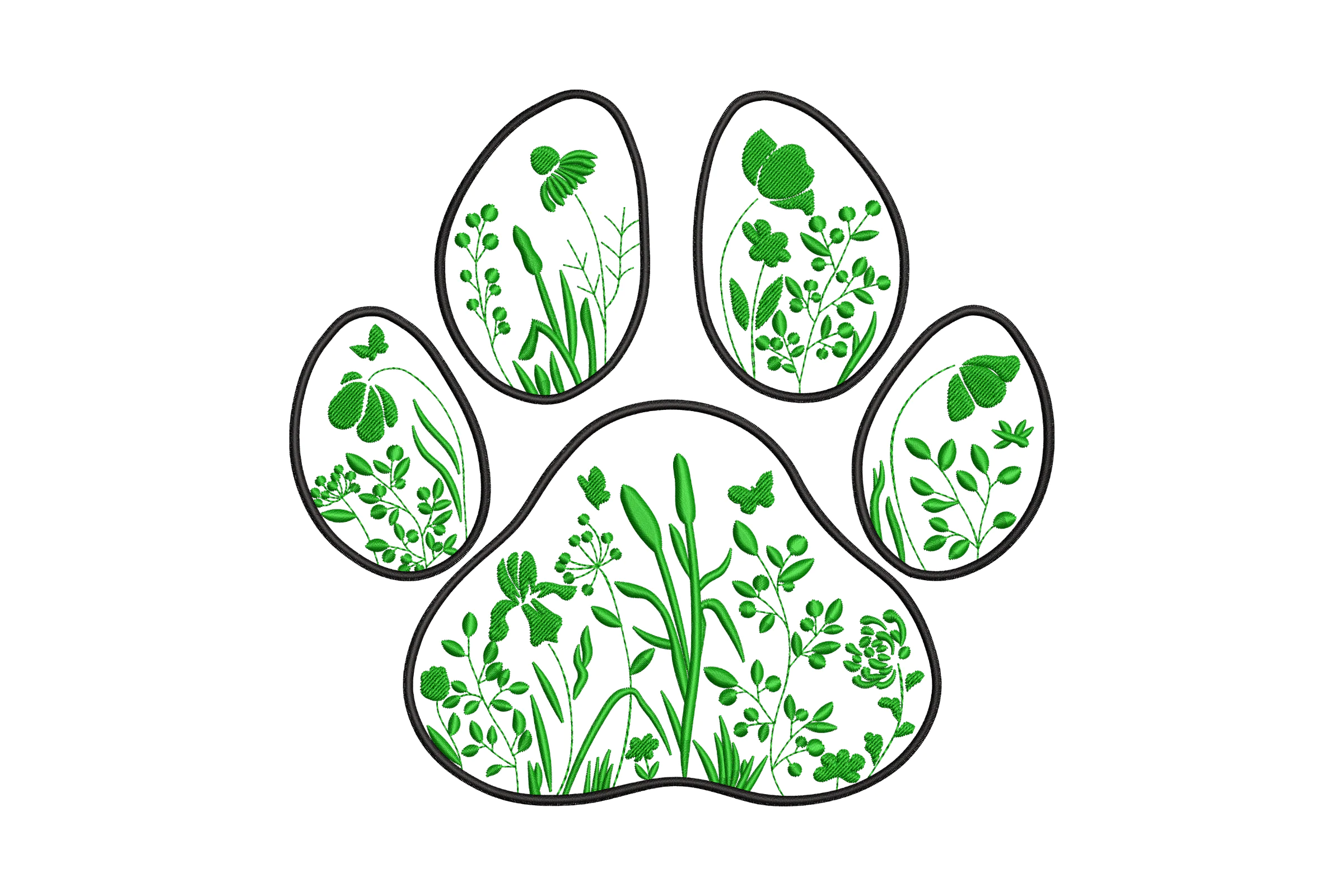 Floral Fill Paw Print Embroidery Design