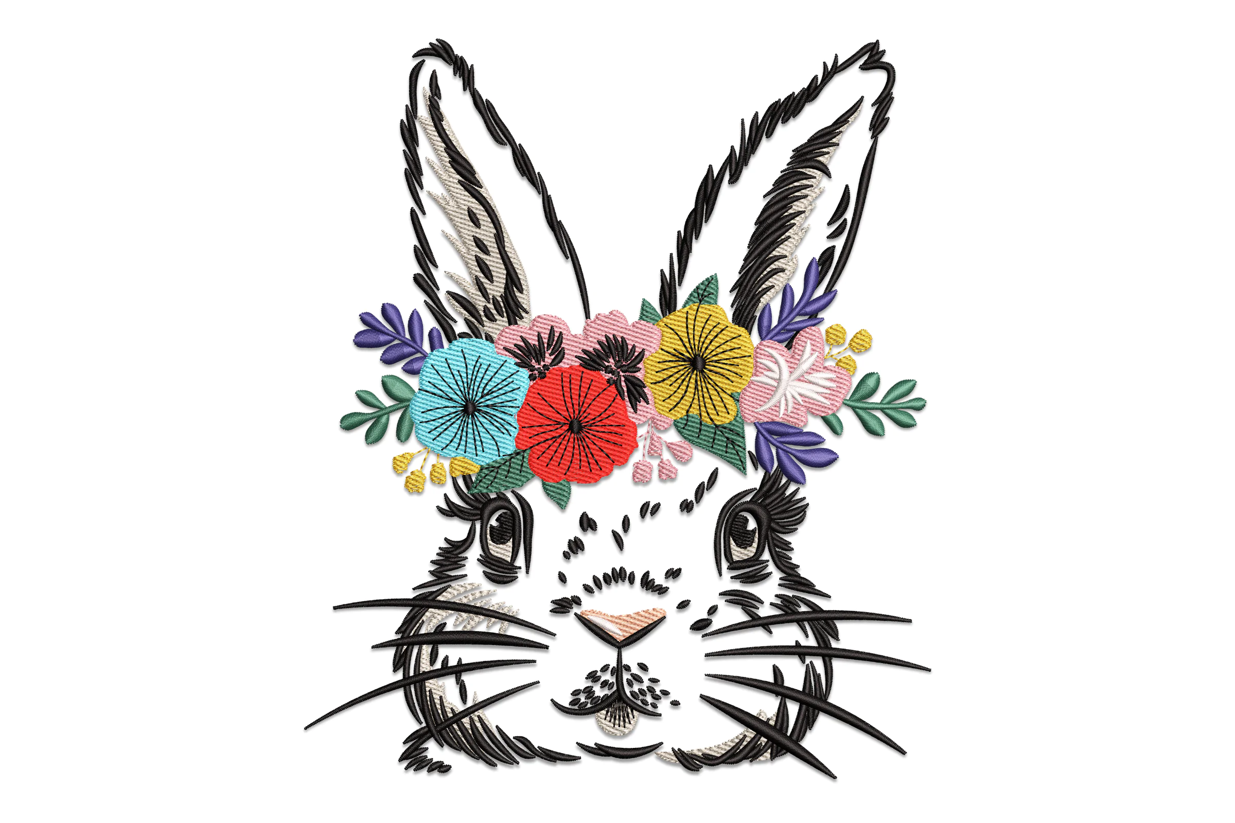 Cute Rabbit with Flower Machine Embroidery Design