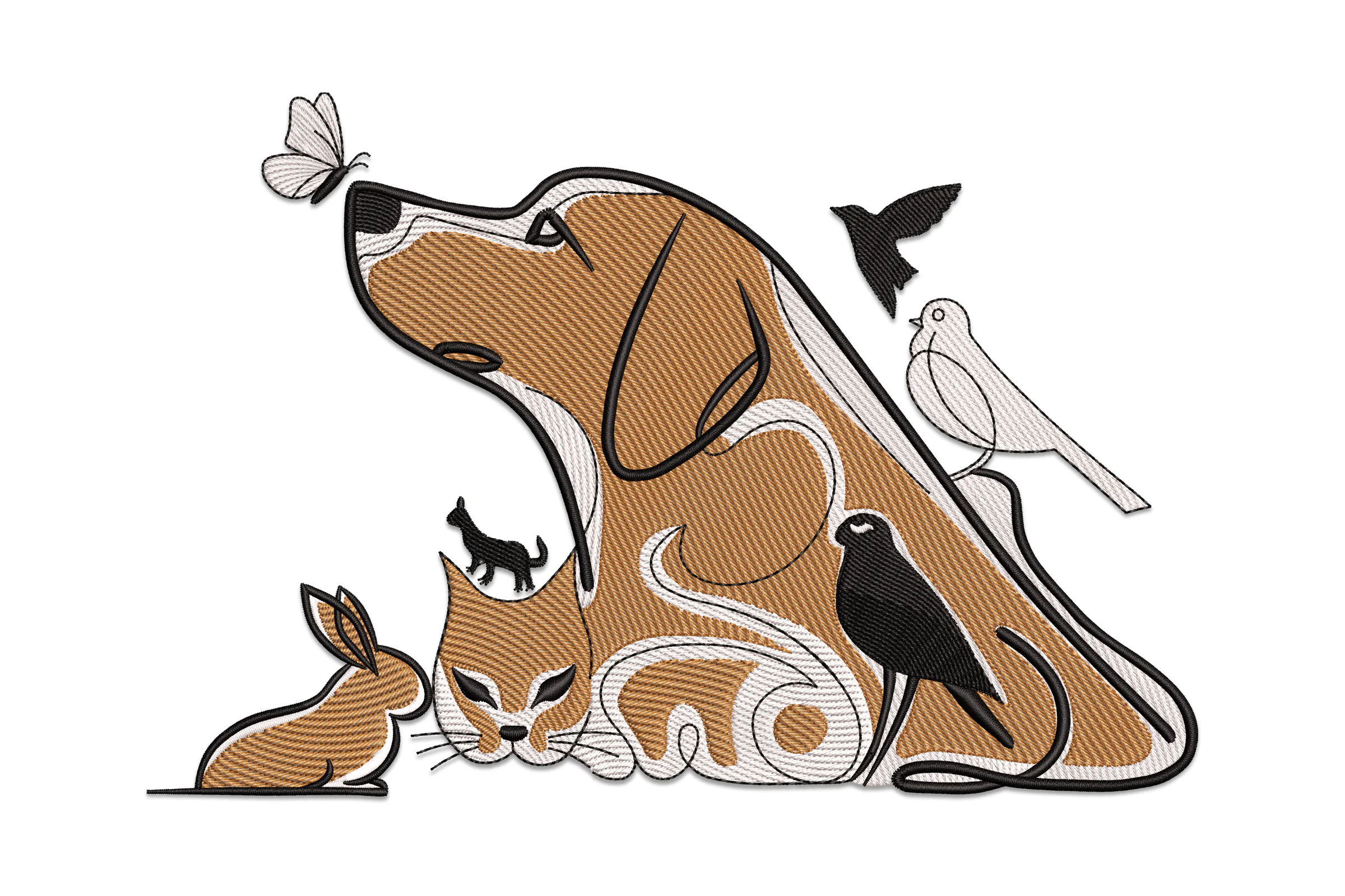 Dog With Animals Embroidery Design