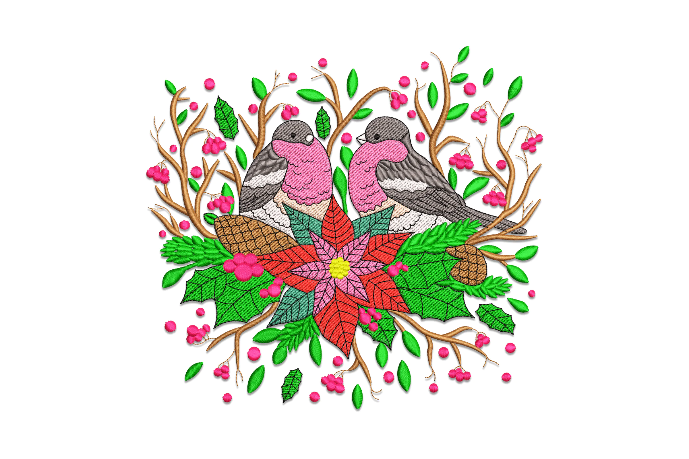 Christmas Birds Embroidery Design