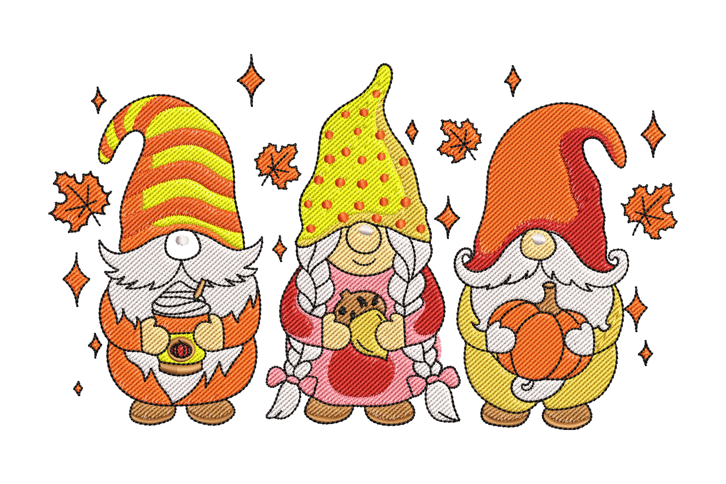 Fall Gnomes Embroidery Design