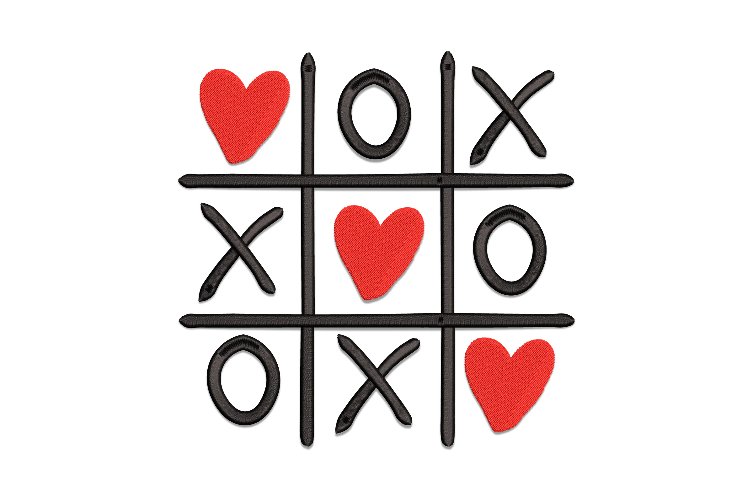 Tic Tac Toe with Hearts and Xoxo Embroidery Design