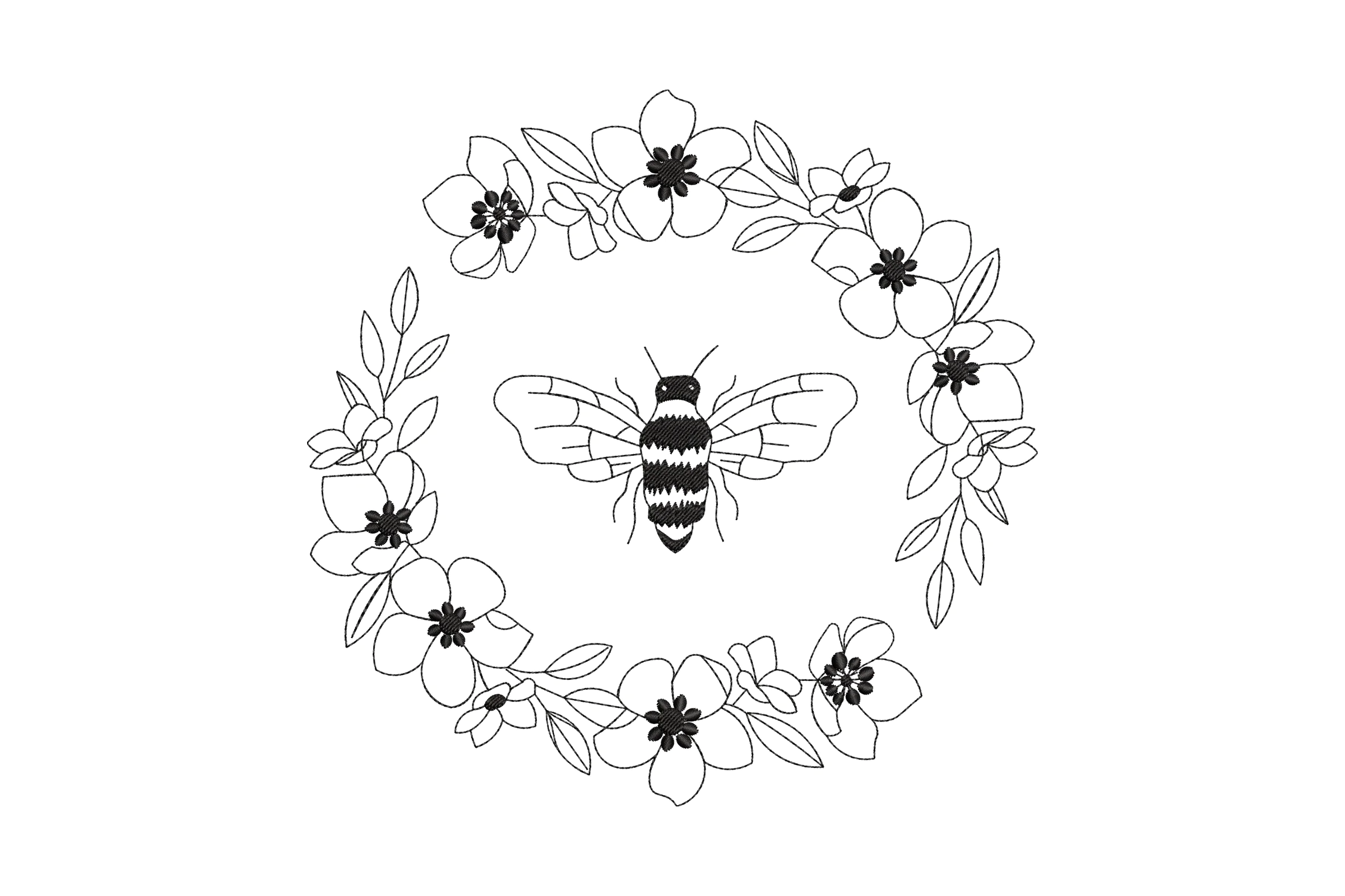 Bee Floral Wreath Embroidery Design