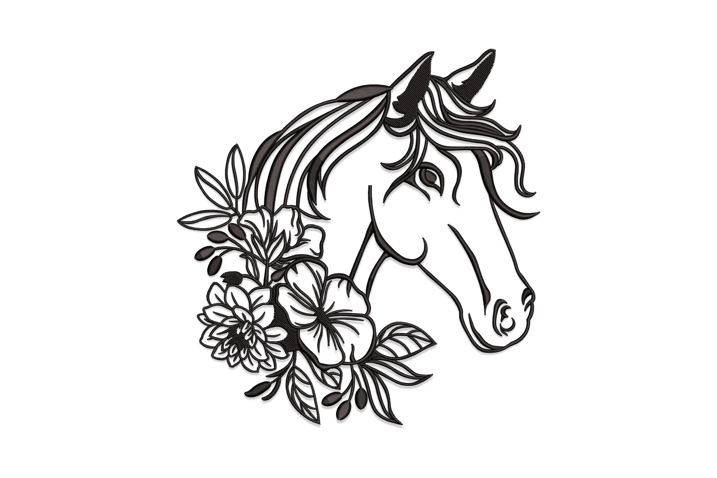 Floral Horse Head - Machine Embroidery Design