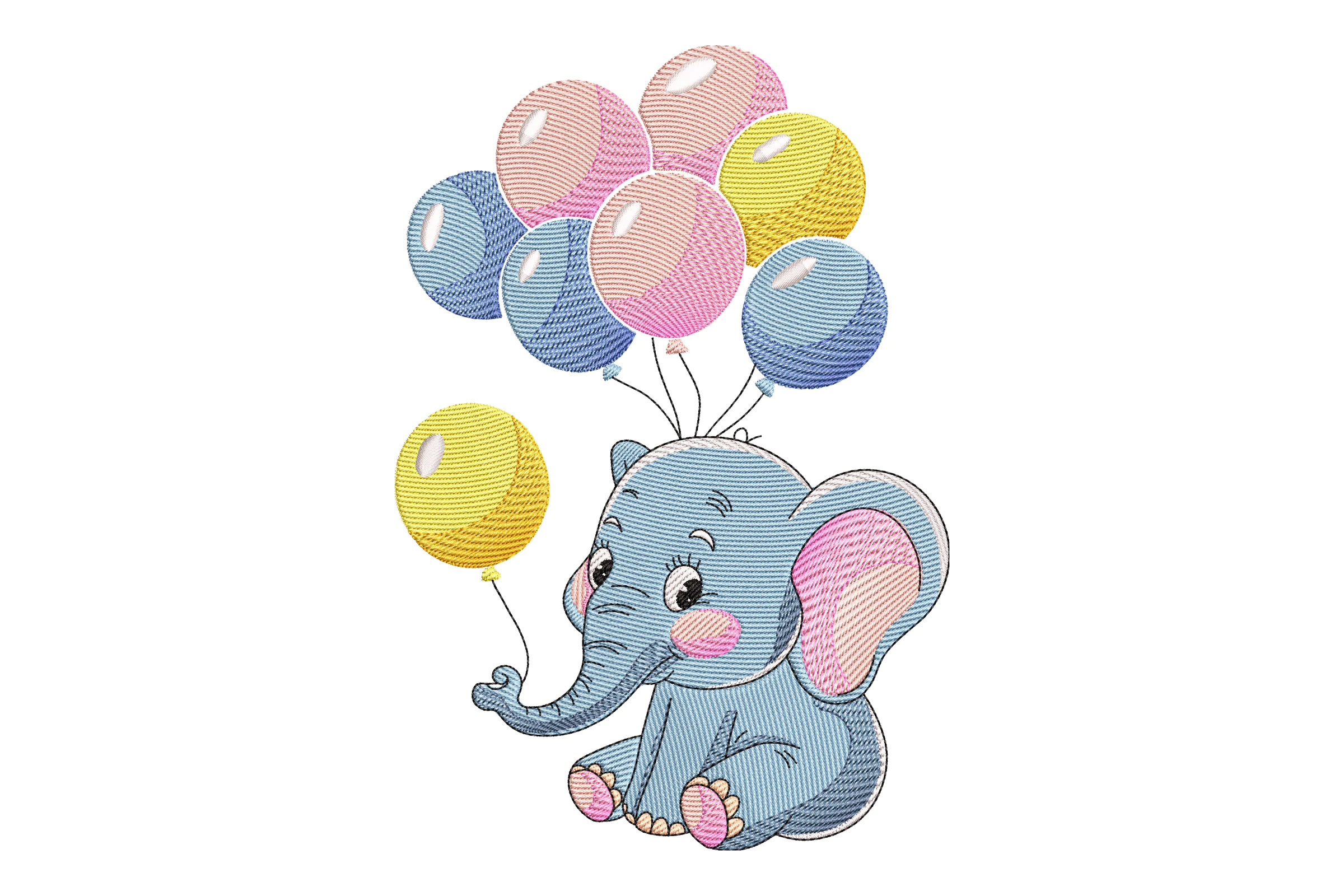 Cute Elephant With Balloons Embroidery Design