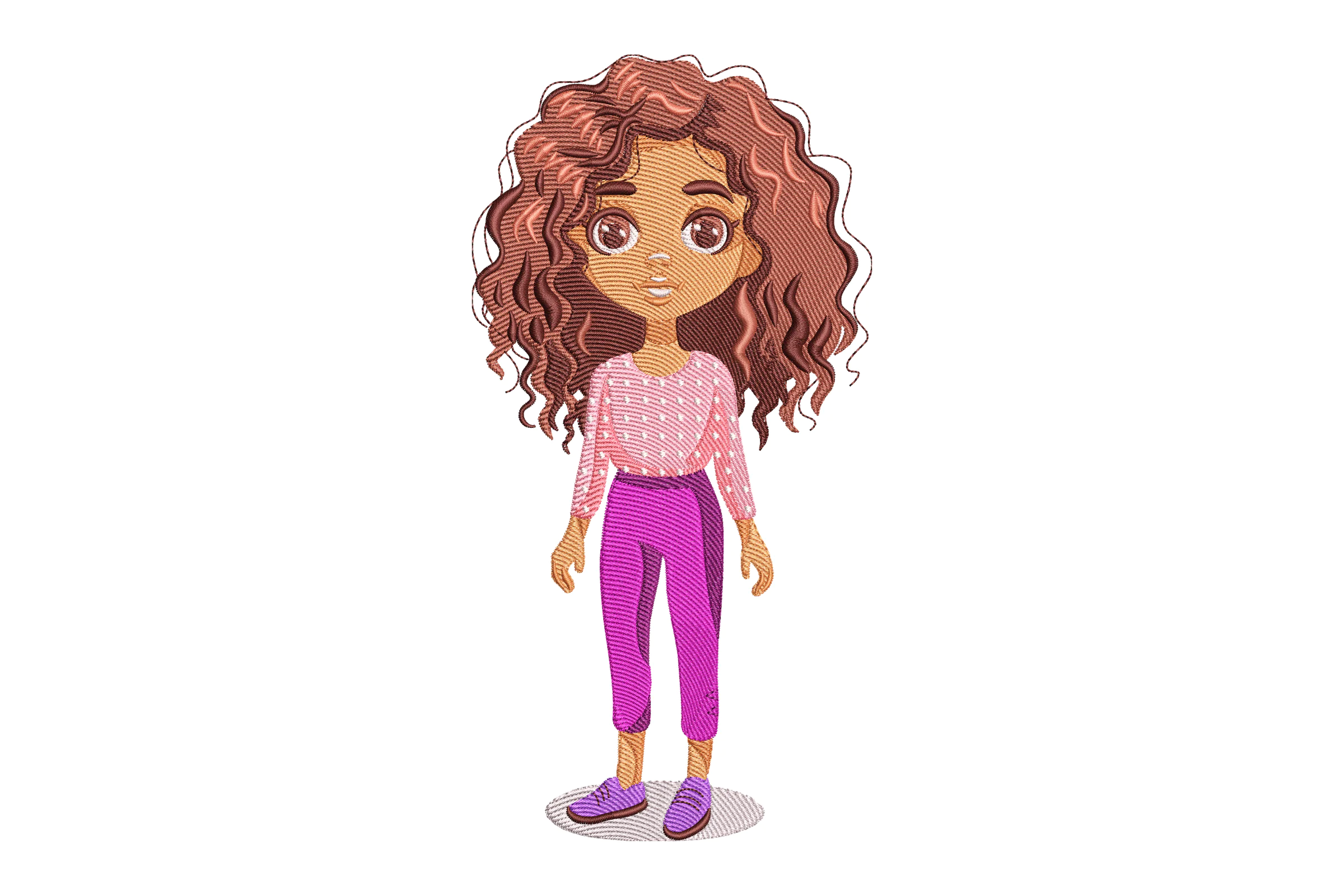 Adorable Curly-Haired Girl Embroidery Design