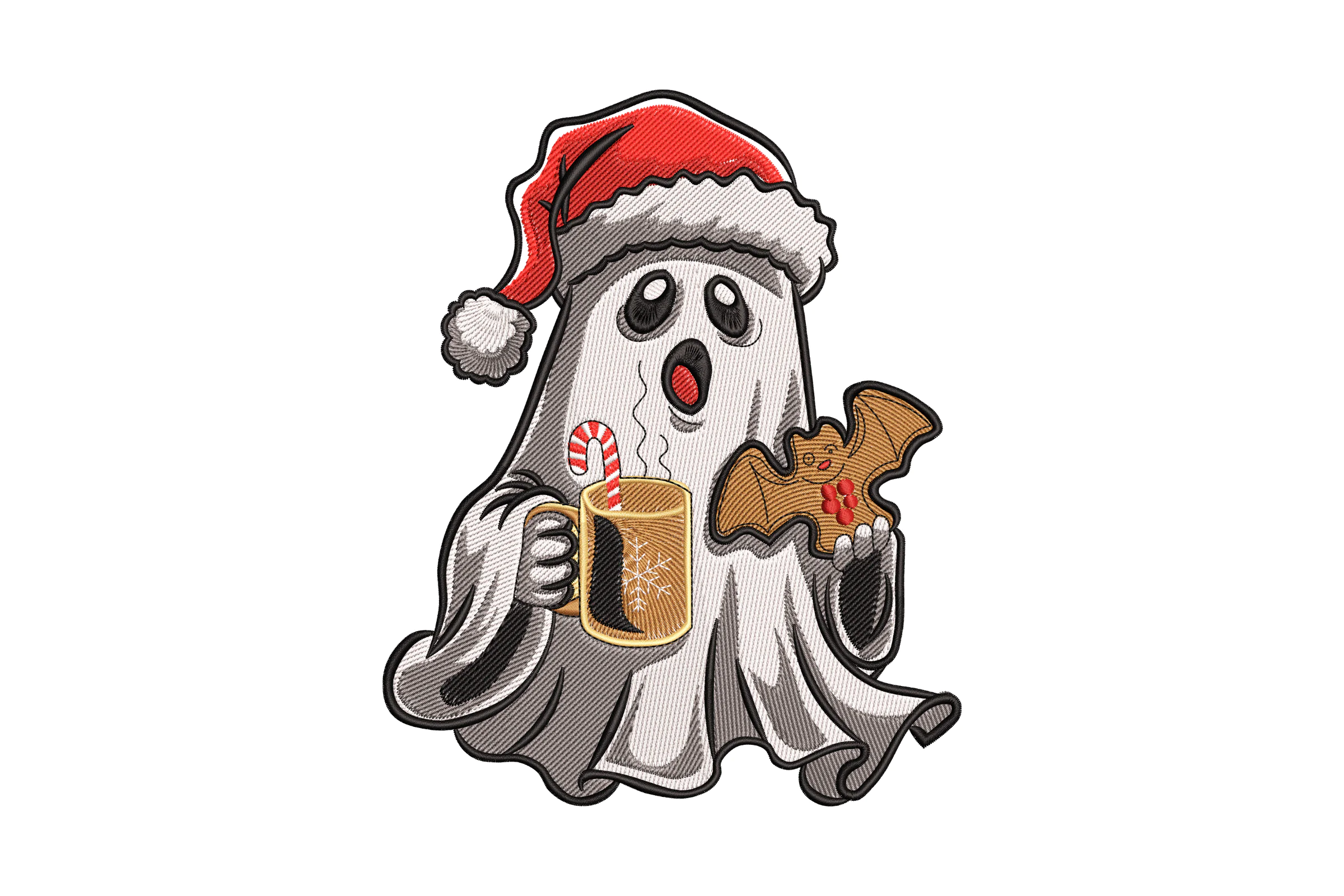 Christmas Ghost with Coffee Embroidery Design