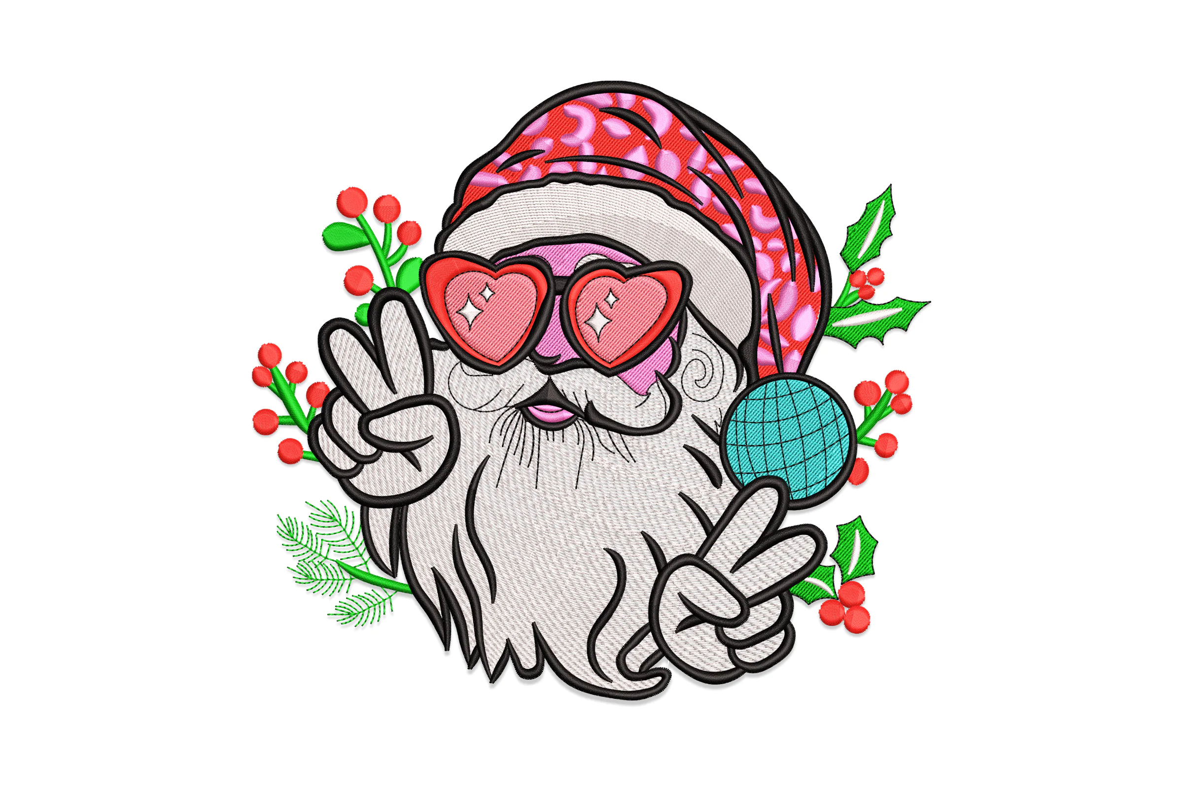 happy Santa Claus face Christmas Embroidery Design