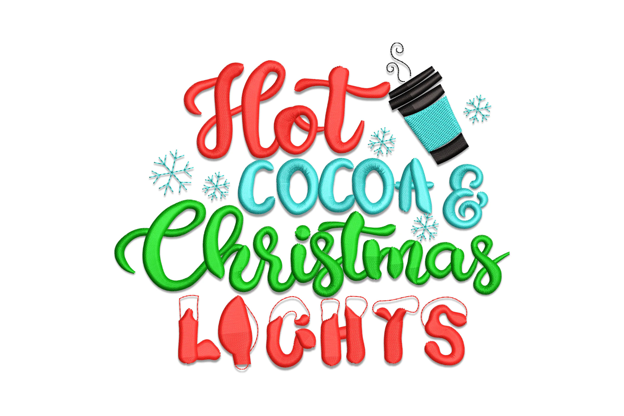 Hot Cocoa & Christmas Lights Embroidery Design