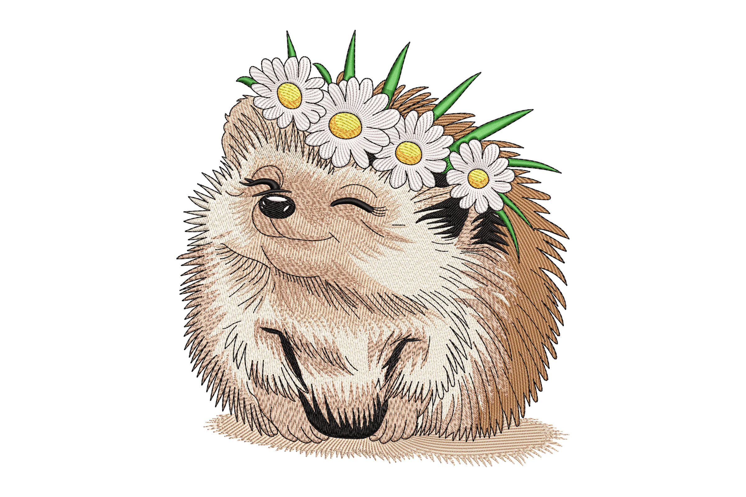 Hedgehog With Daisy Crown Embroidery Design