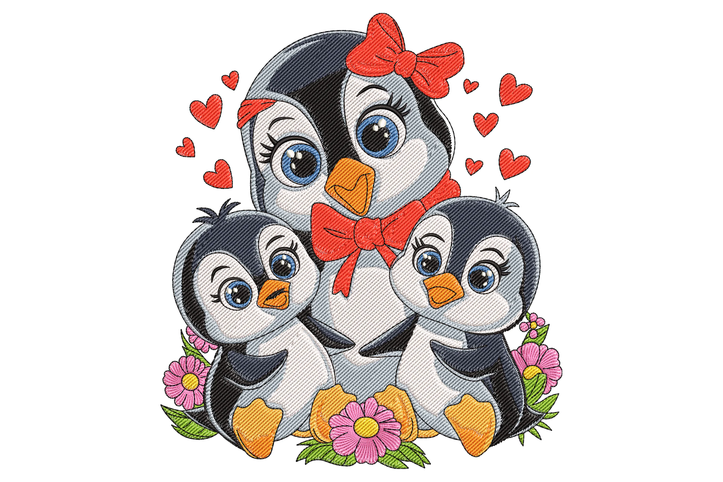 Cute Penguin Family Embroidery Design