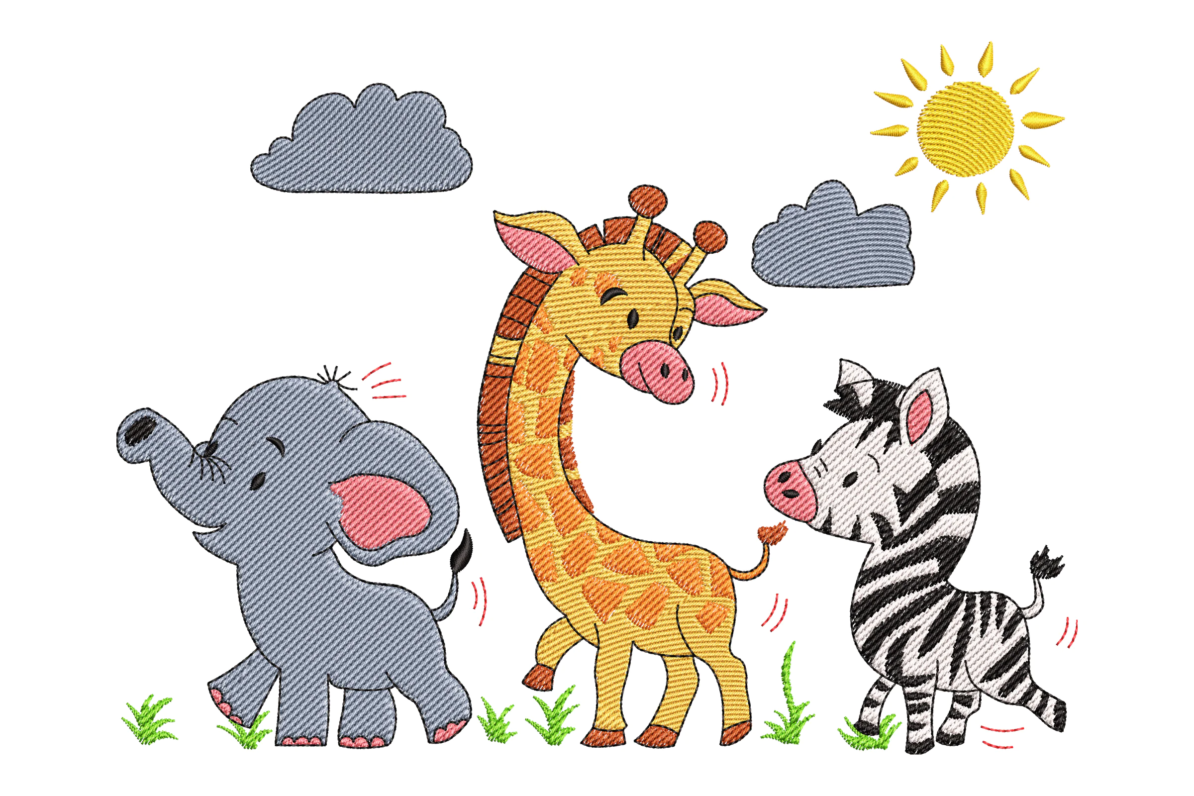 Elephant, Giraffe and Zebra Embroidery Design