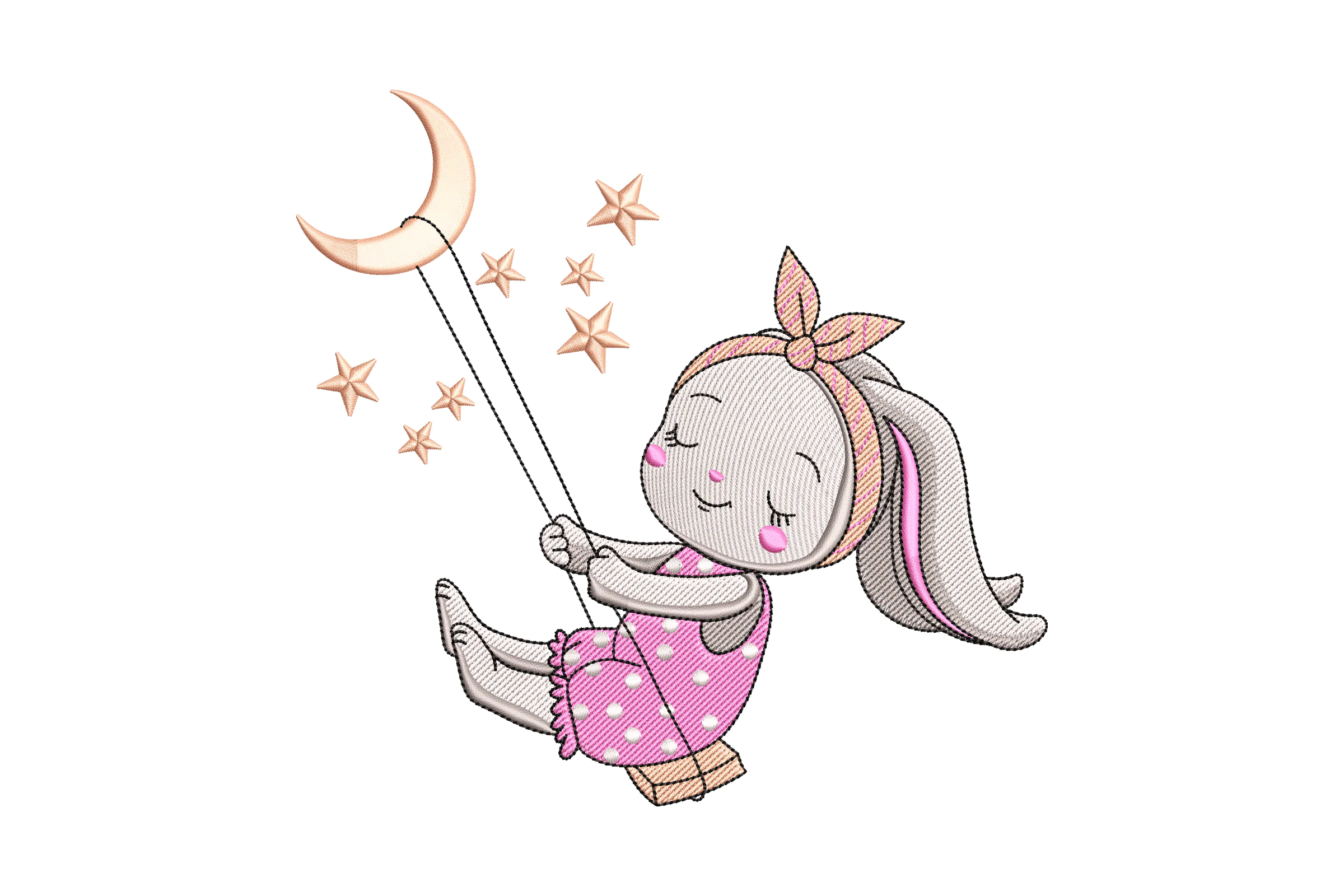 Dreamy Bunny on a Swing Embroidery Design