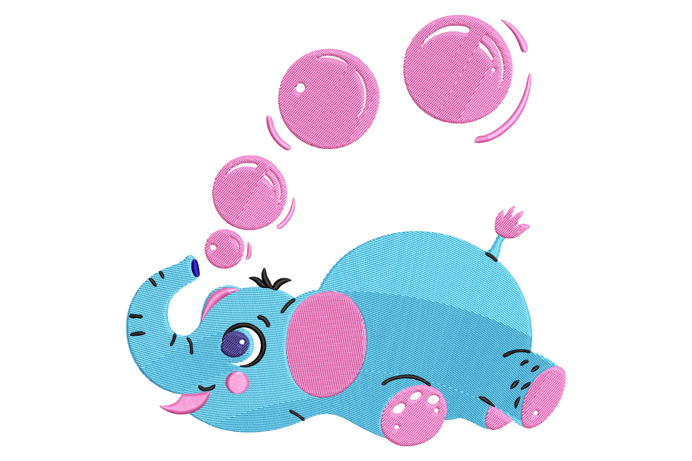 Cute Elephant with Bubbles Embroidery Design