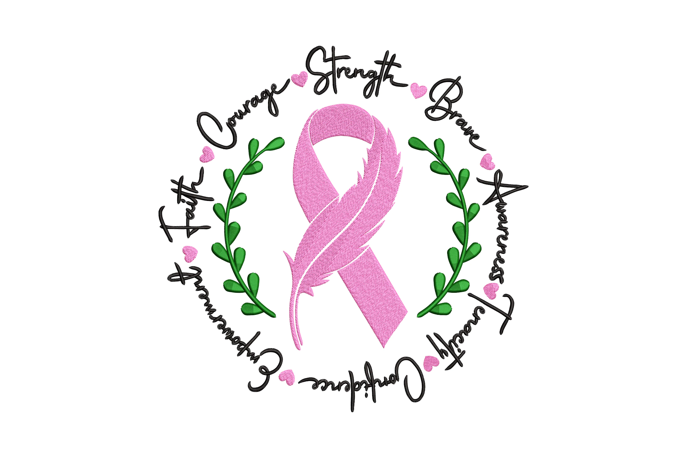 Pink Ribbon with Courage and Strength Embroidery Design