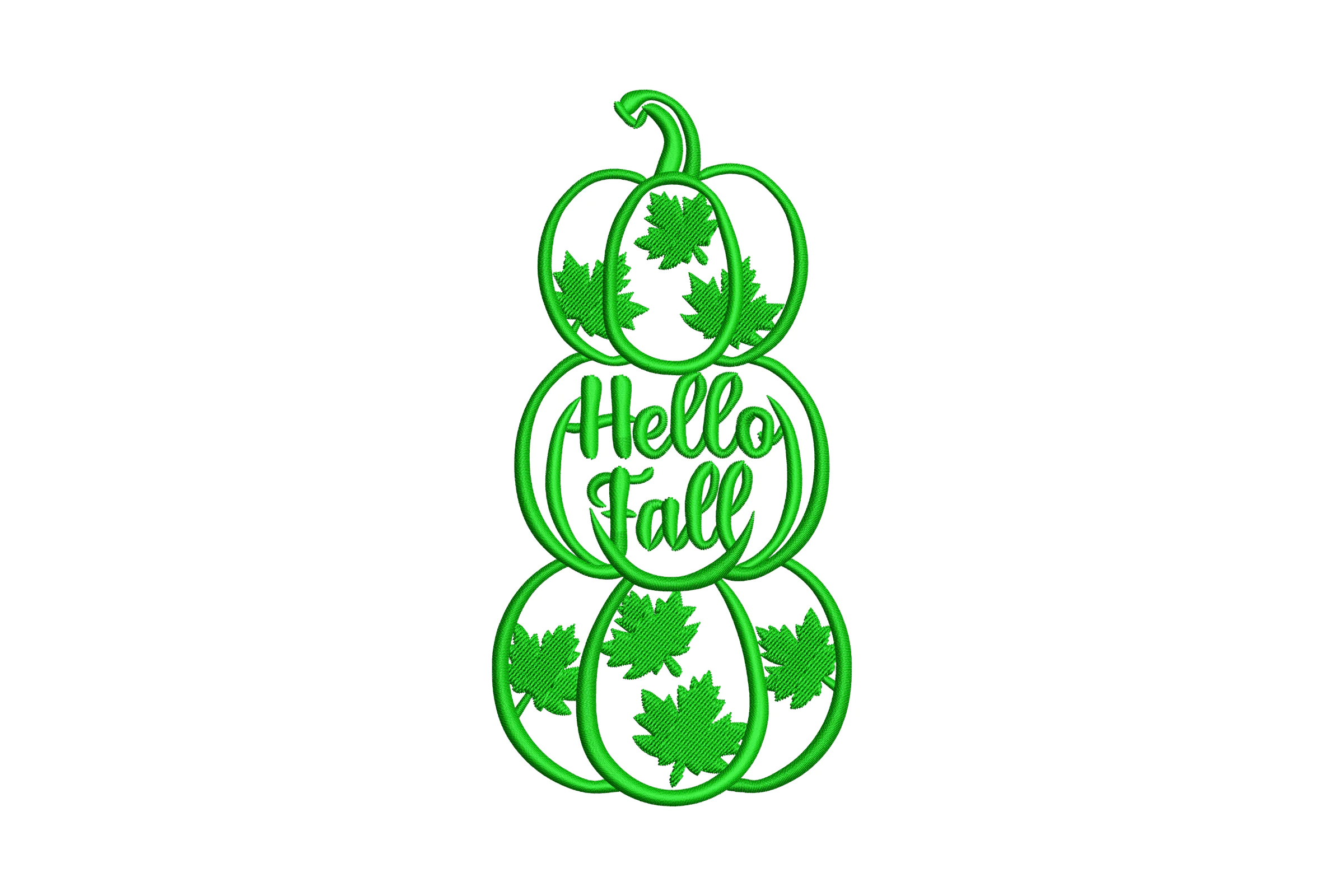 Hello Fall Stacked Pumpkins with Maple Leaves Embroidery Design