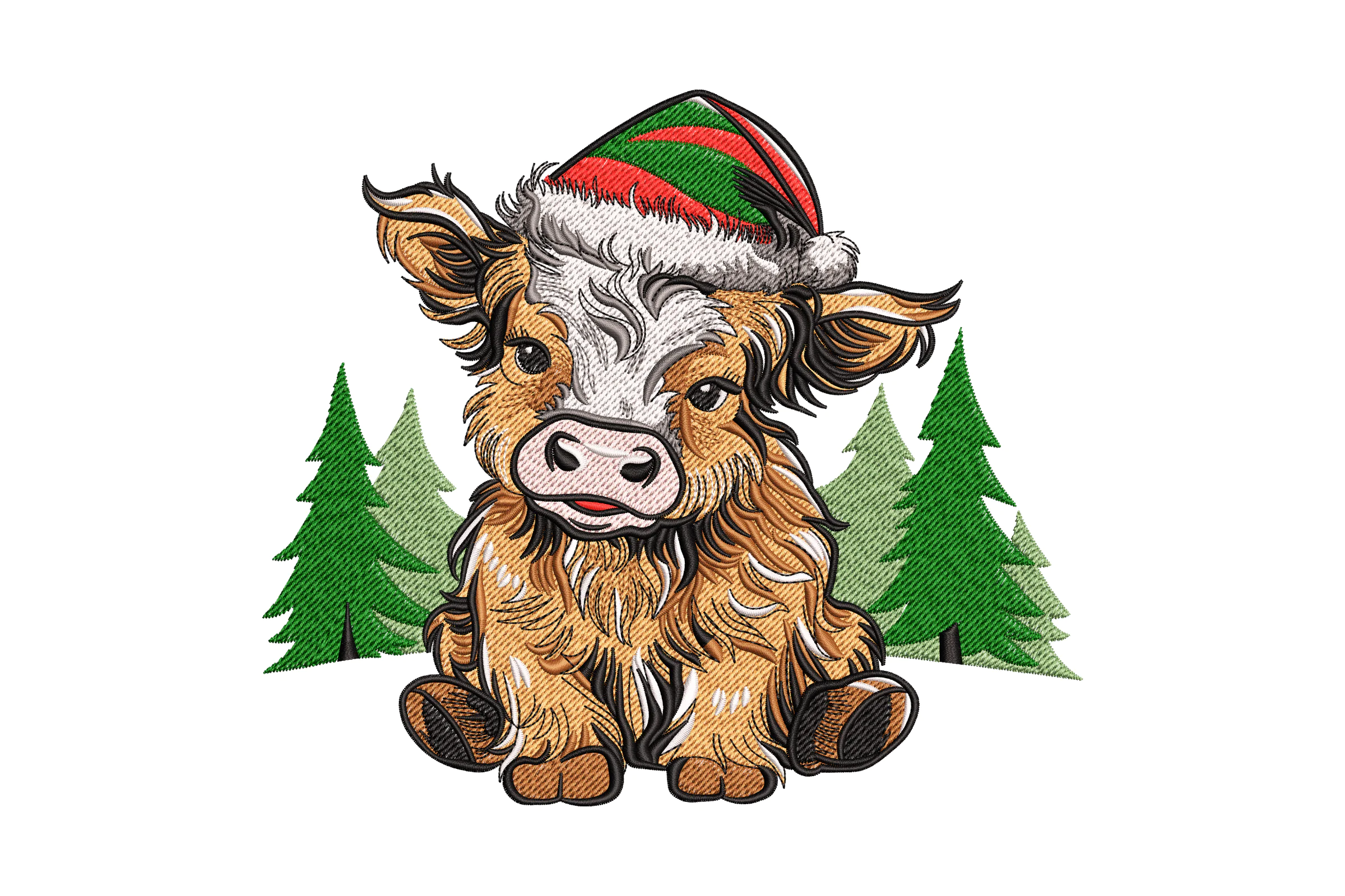 Christmas Highland Cow Embroidery Design File