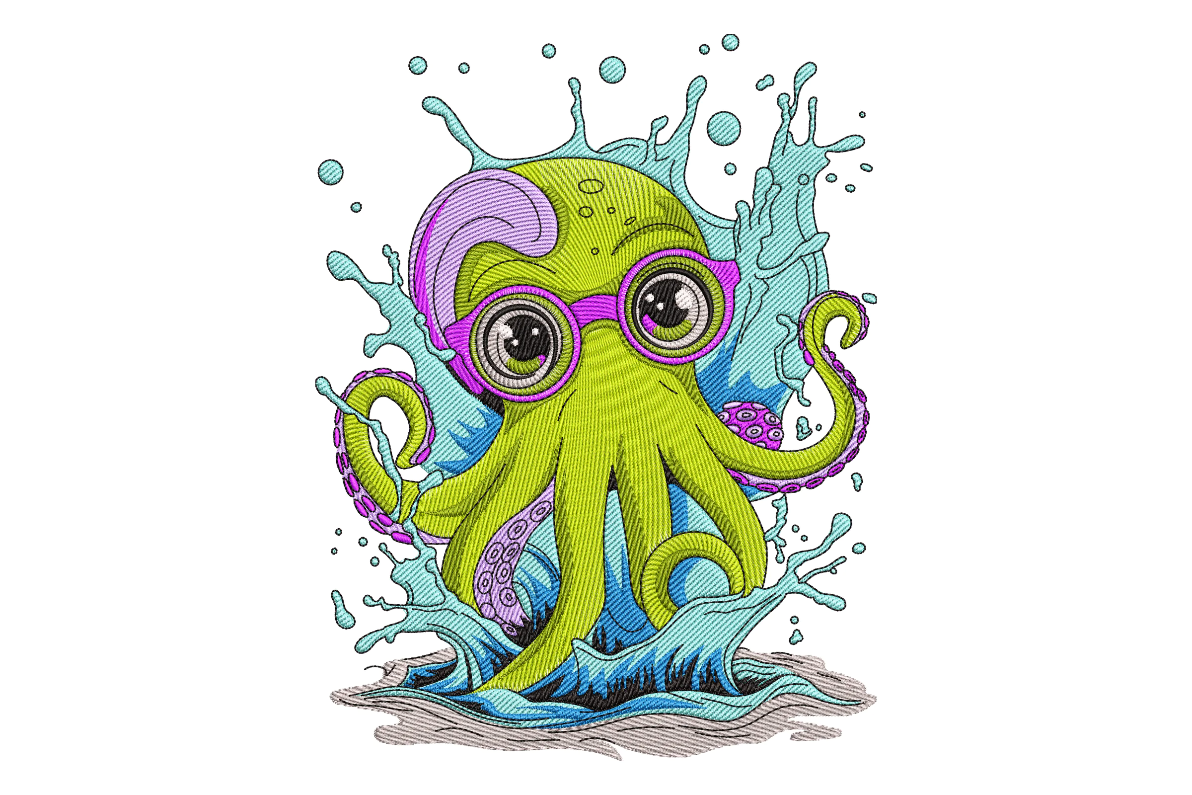 Octopus with Glasses Embroidery Design