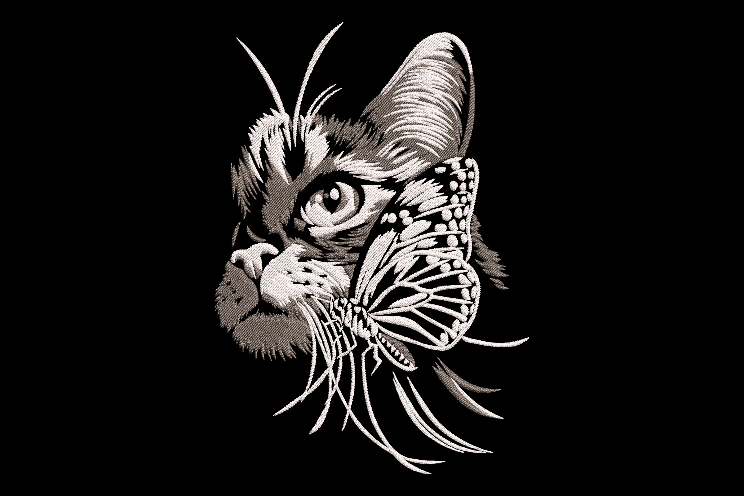 Cat with Butterfly Embroidery Design