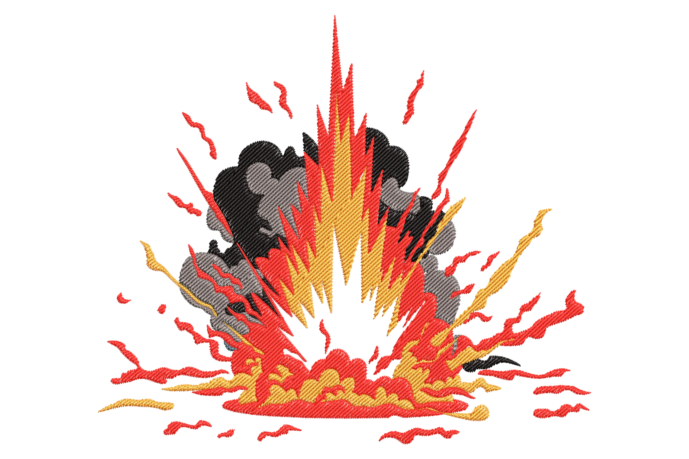 Explosion with Fiery Blast Embroidery Design