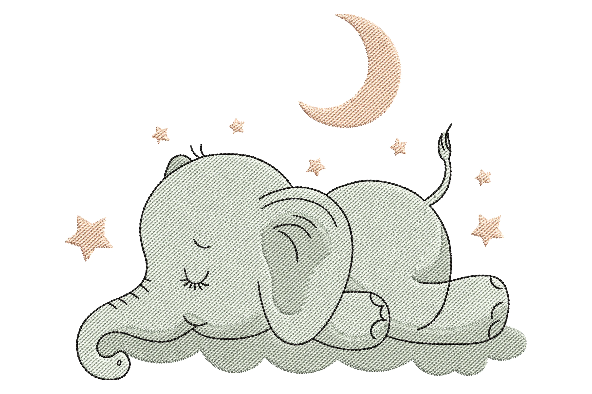 Sleeping Elephant Embroidery Design