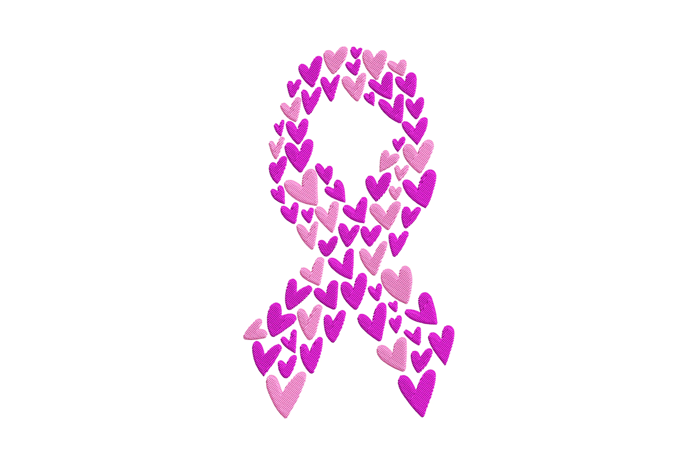 Pink Ribbon with Hearts Embroidery Design