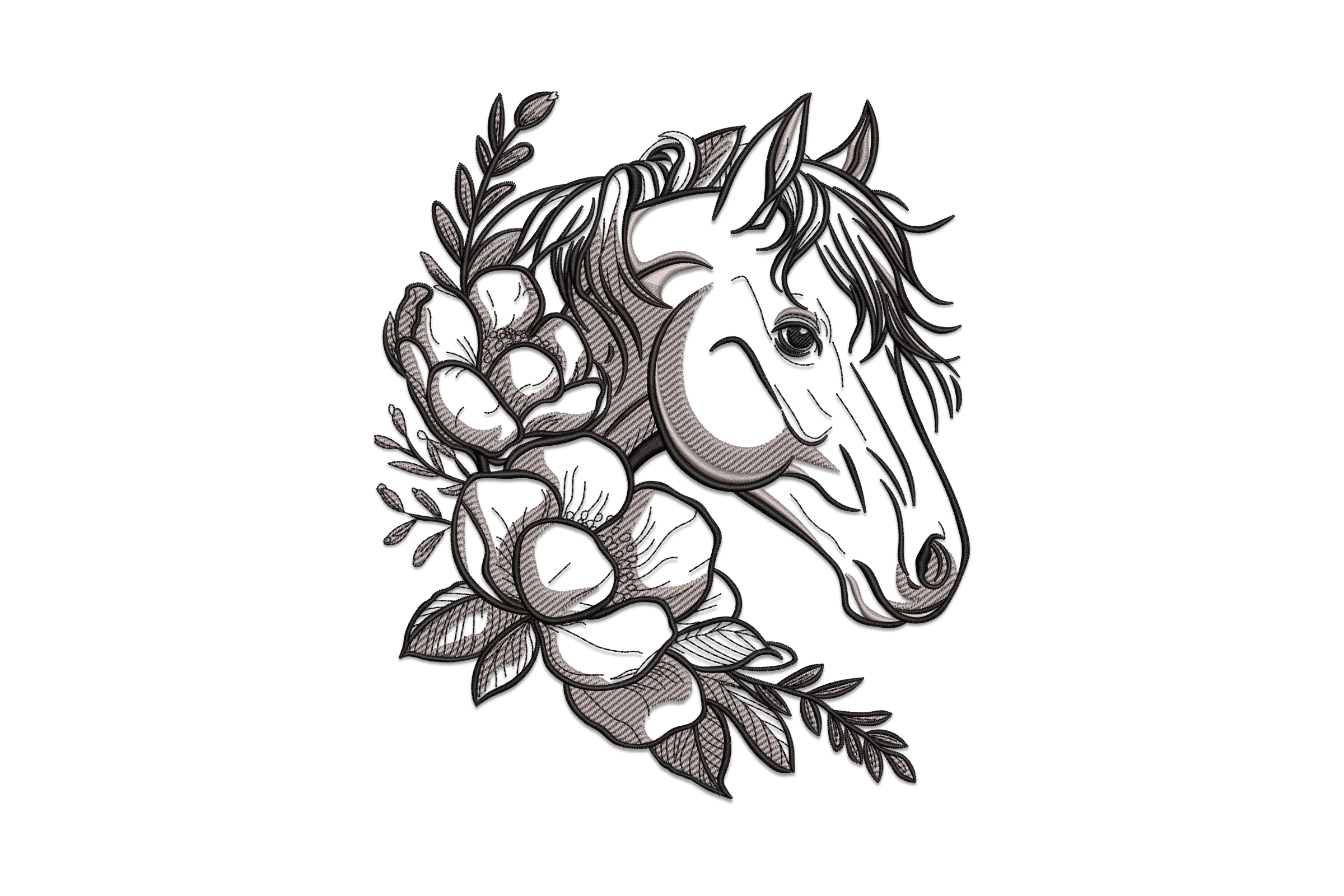 Horse With Flowers Embroidery Design