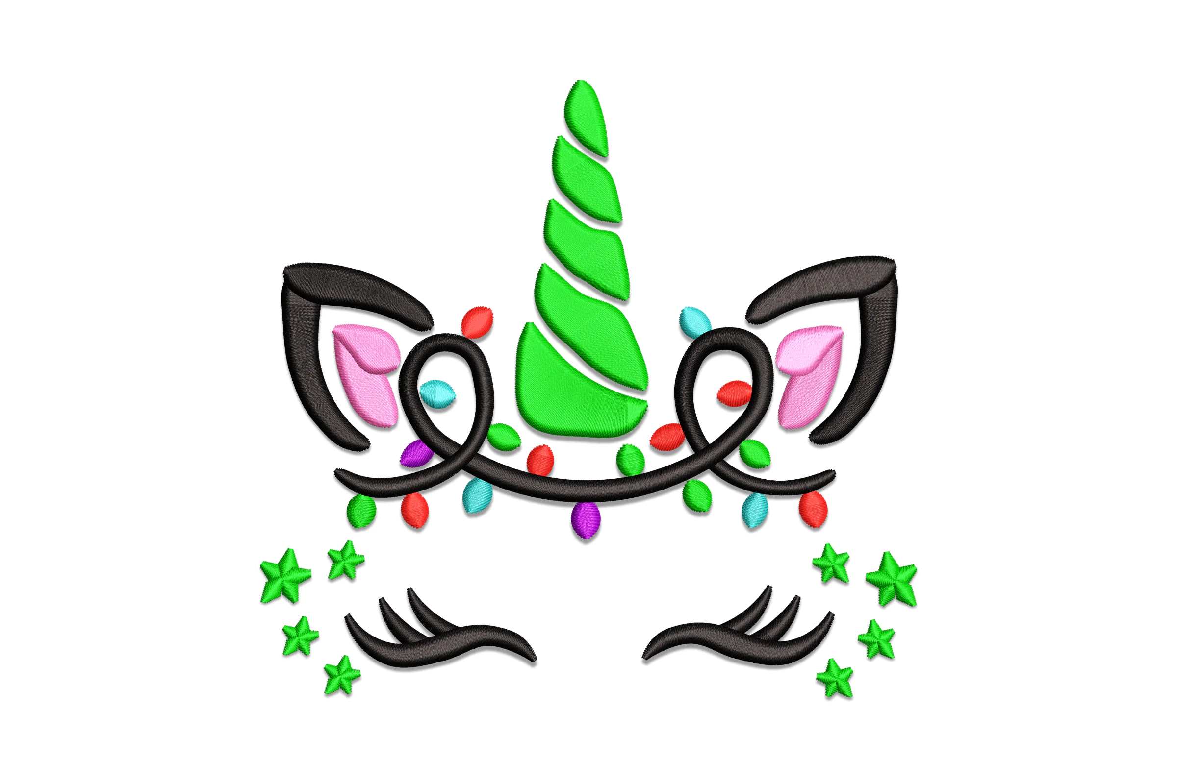 Christmas Unicorn with Lights Embroidery Design