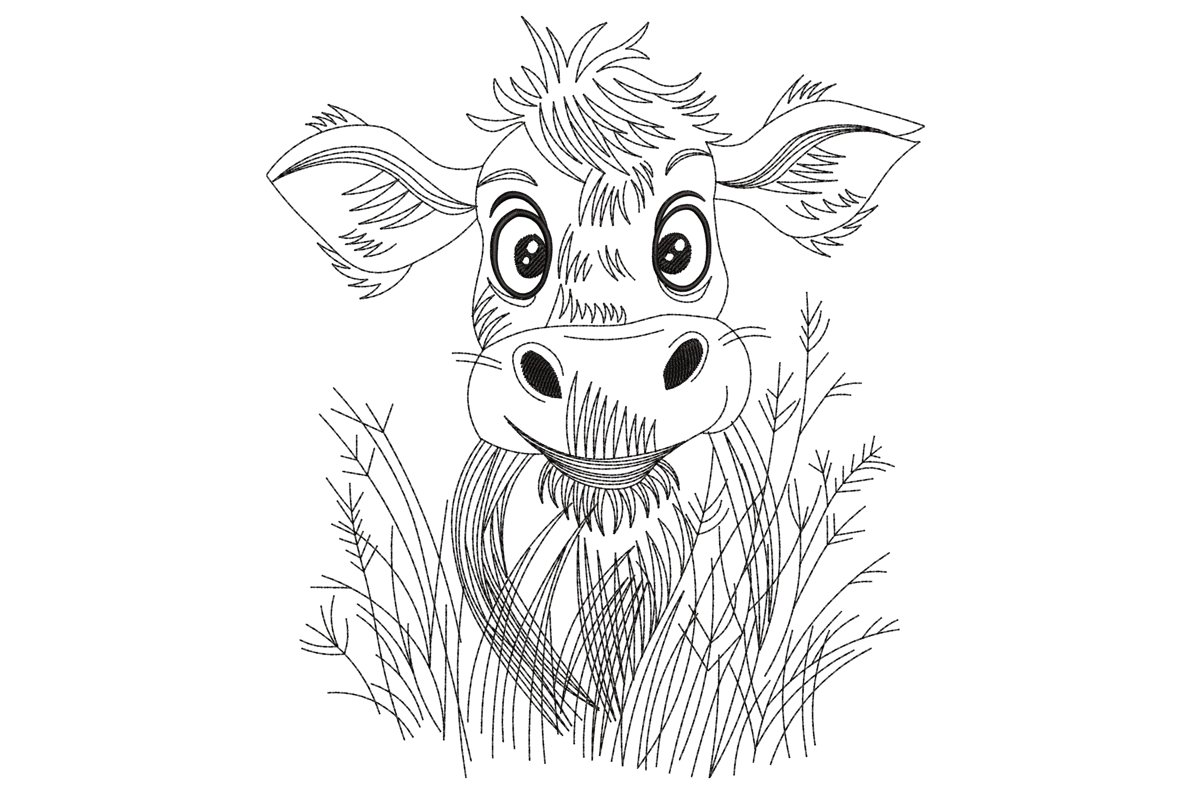 Cow in the Grass Embroidery Design