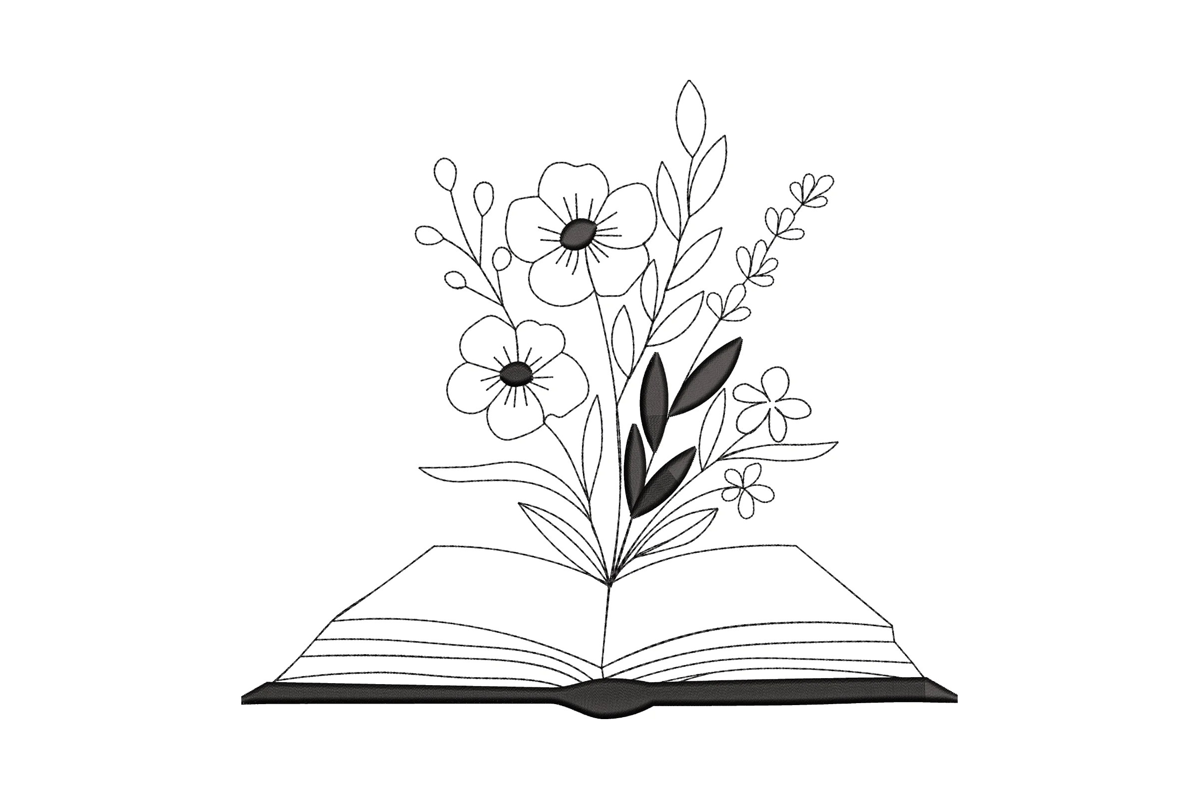 Floral Open Book Embroidery Design