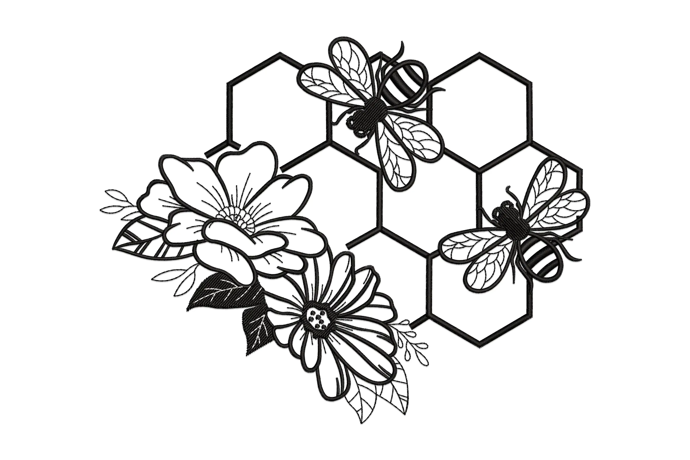 Bee and Flower Embroidery Design