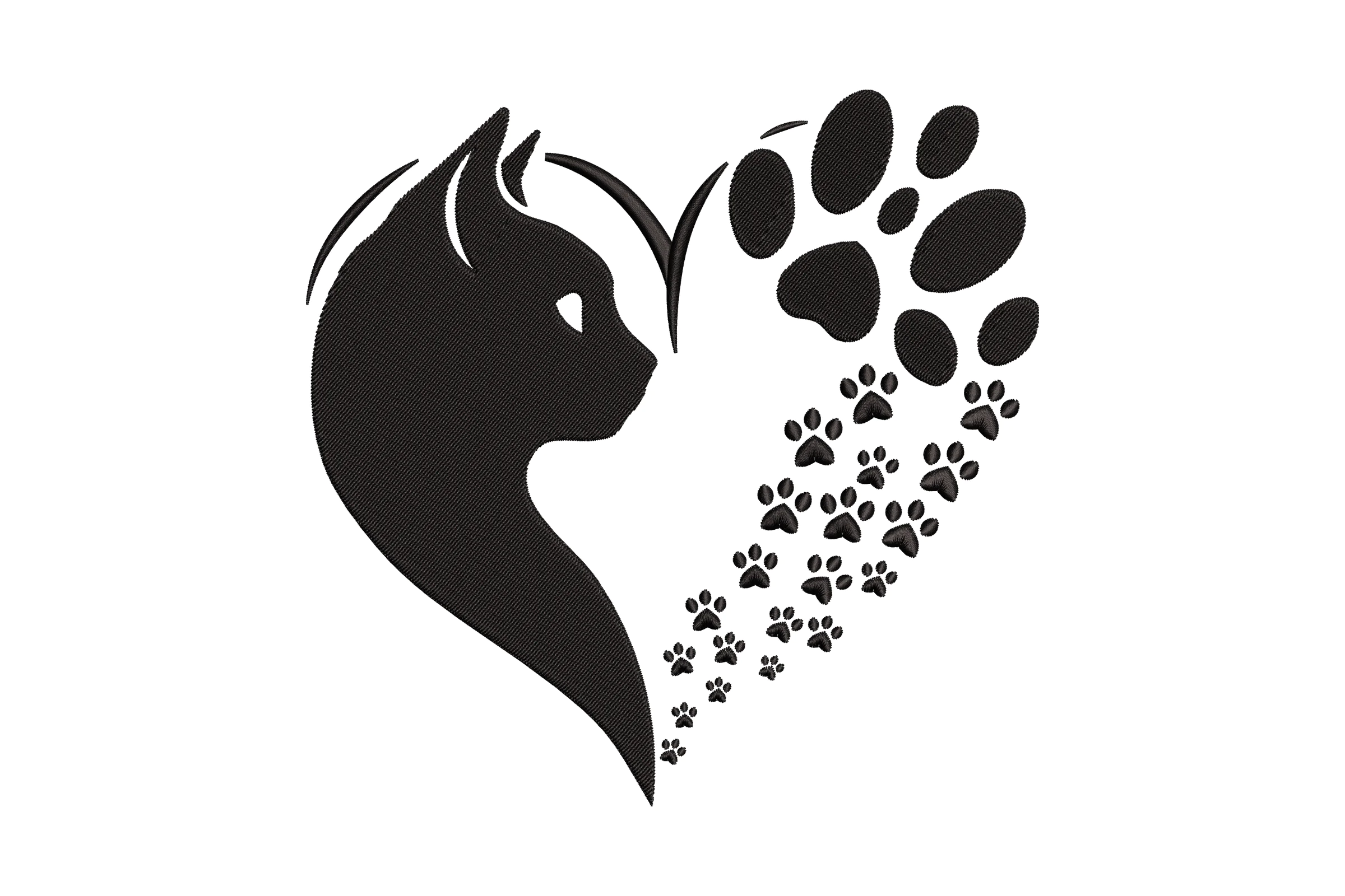 Cat and Paw Heart Embroidery Design