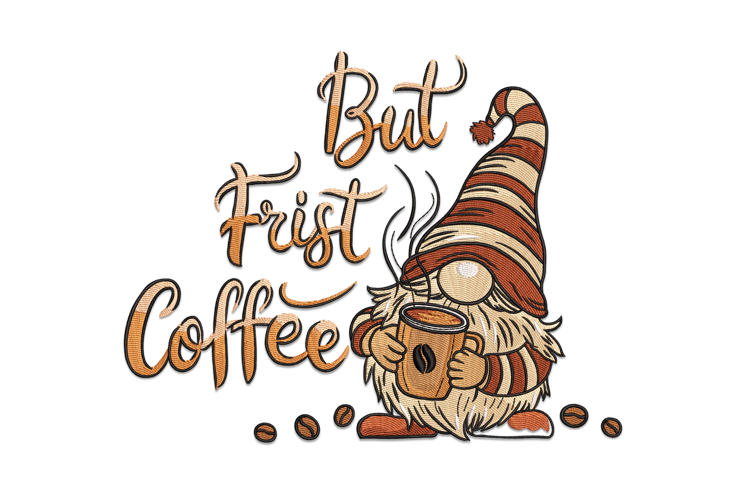 Coffee Gnome Embroidery Design File
