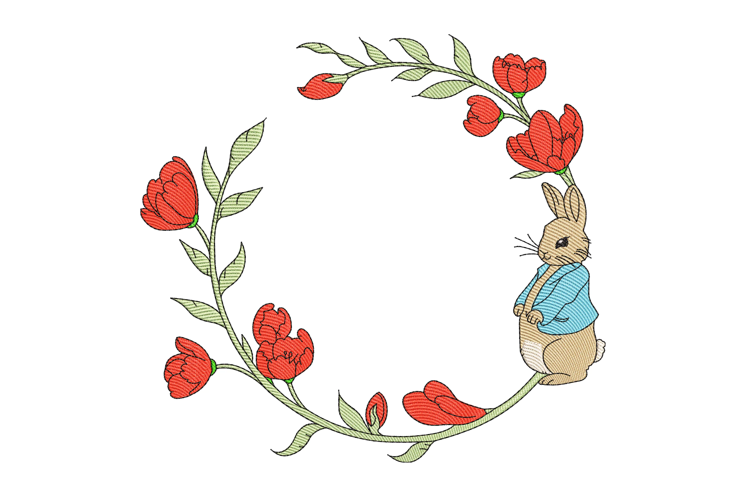 Bunny With Tulip Flowers Embroidery Design