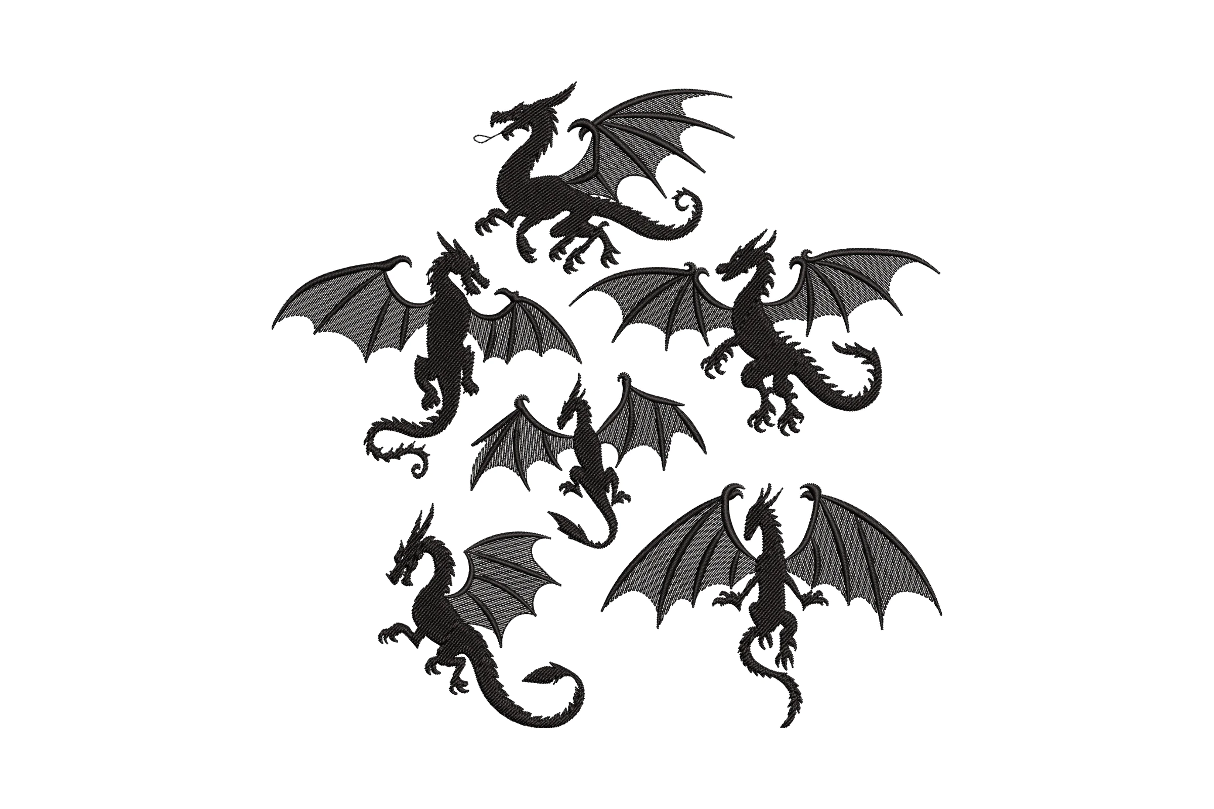 6 Individual Dragons Machine Embroidery Design