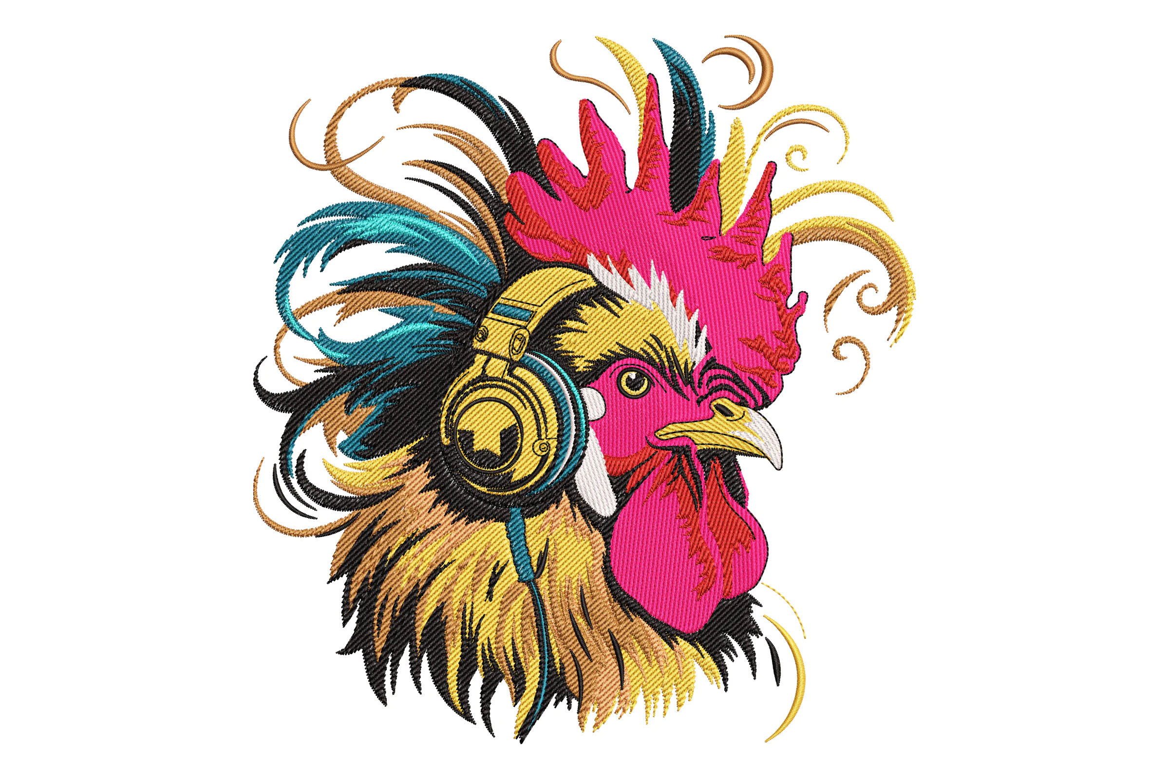 Rooster with Headphones Embroidery Design