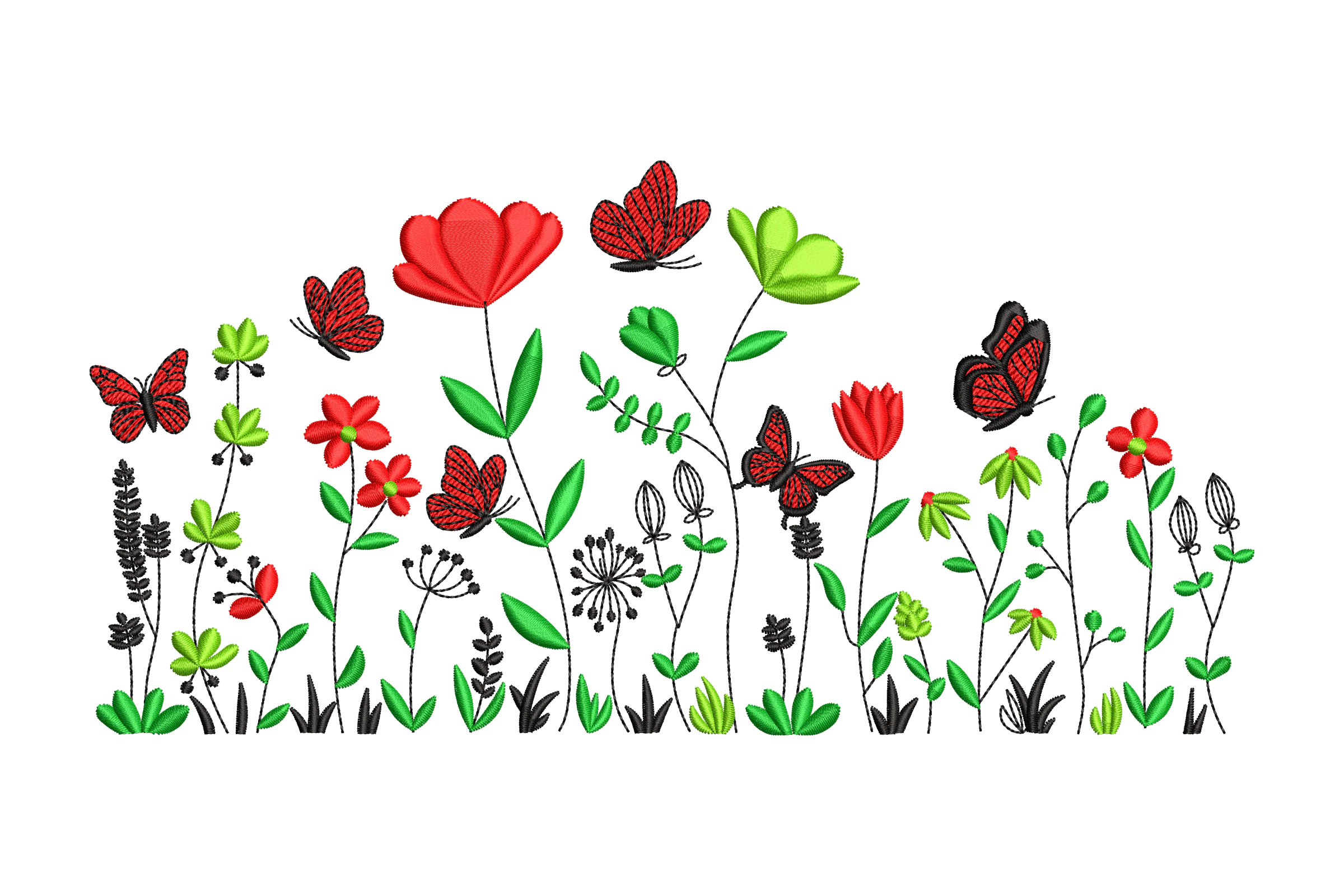 Wildflowers with Butterflies Embroidery Design