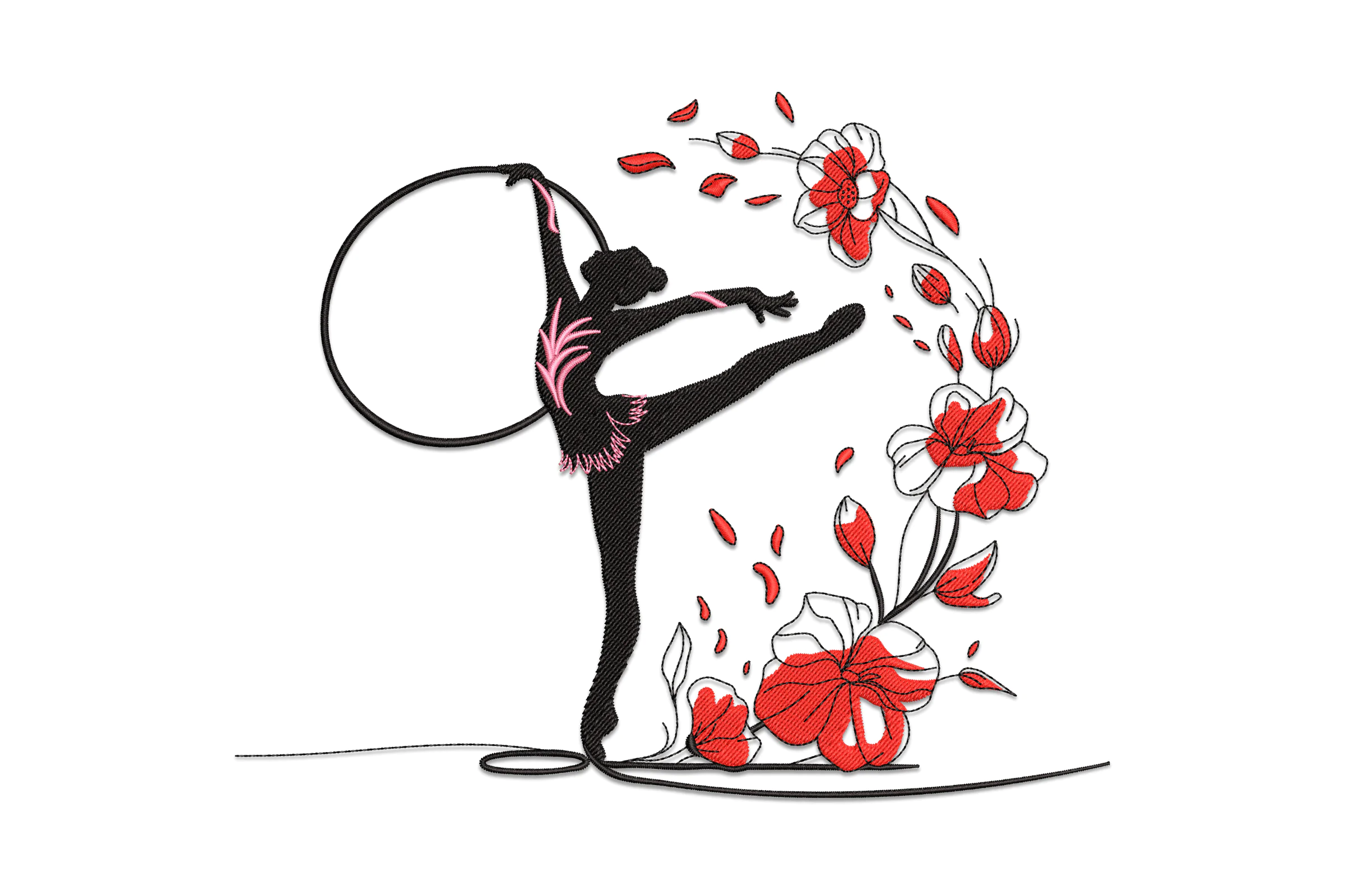 Gymnast Girl With Flower Embroidery Design