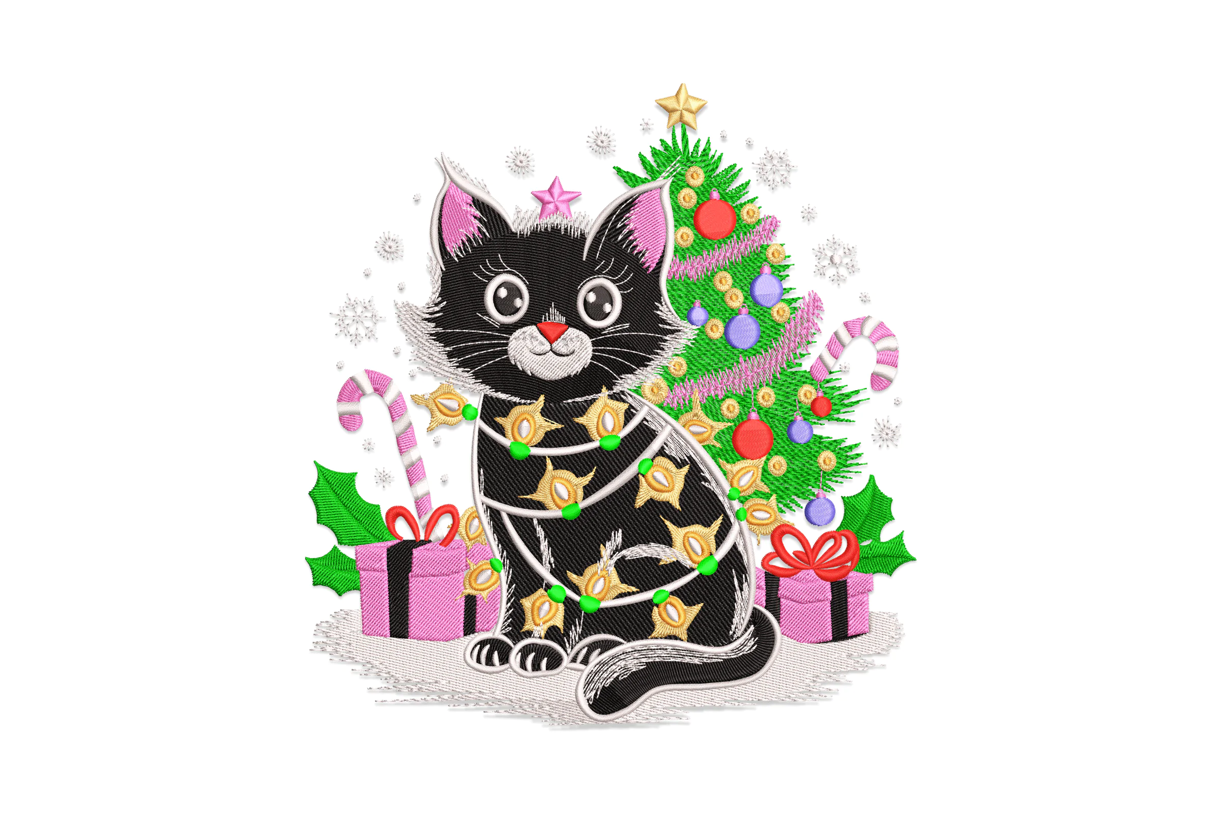 Christmas Black Cat - Machine Embroidery Design
