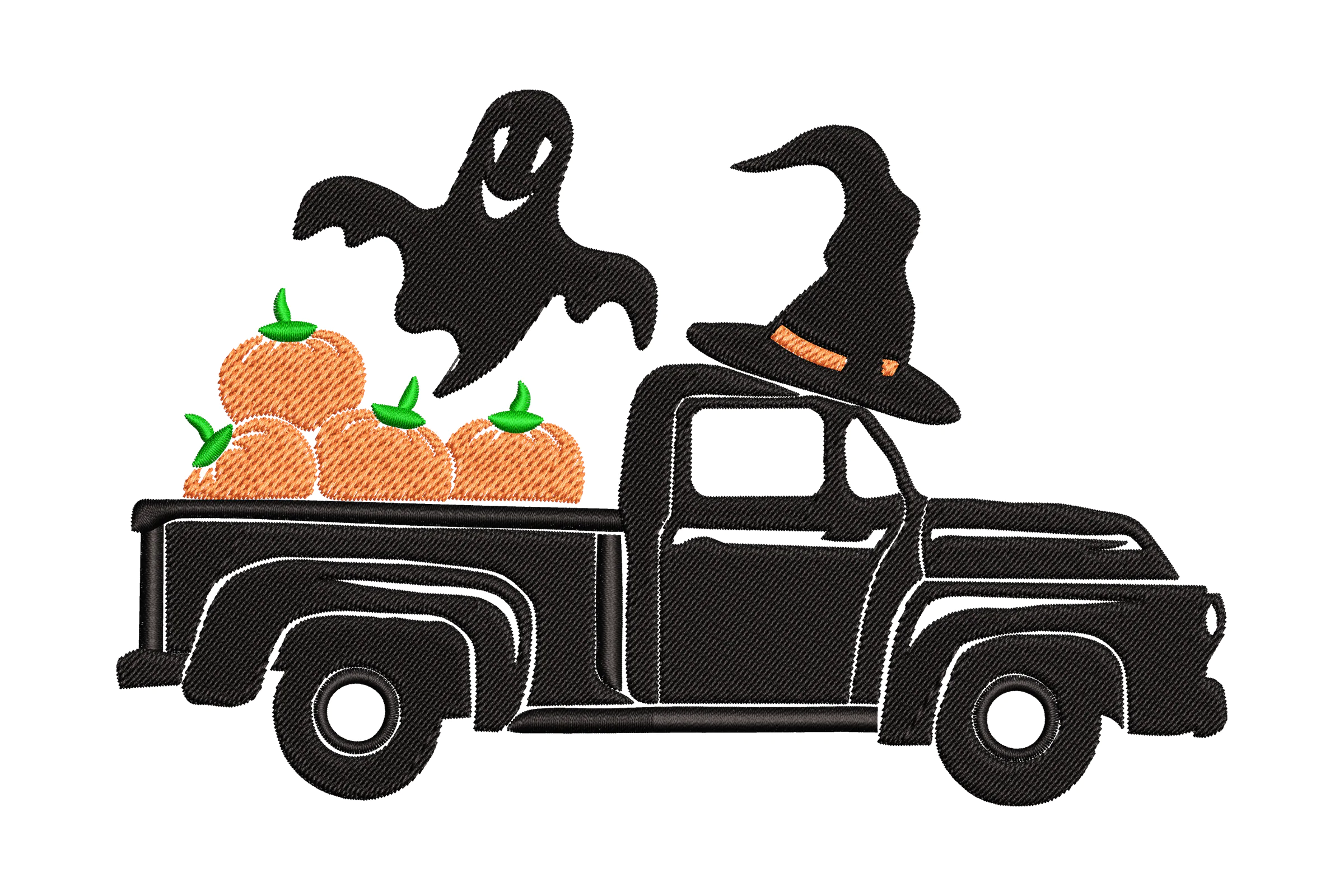 Halloween Truck with Pumpkins and Ghost Embroidery Design