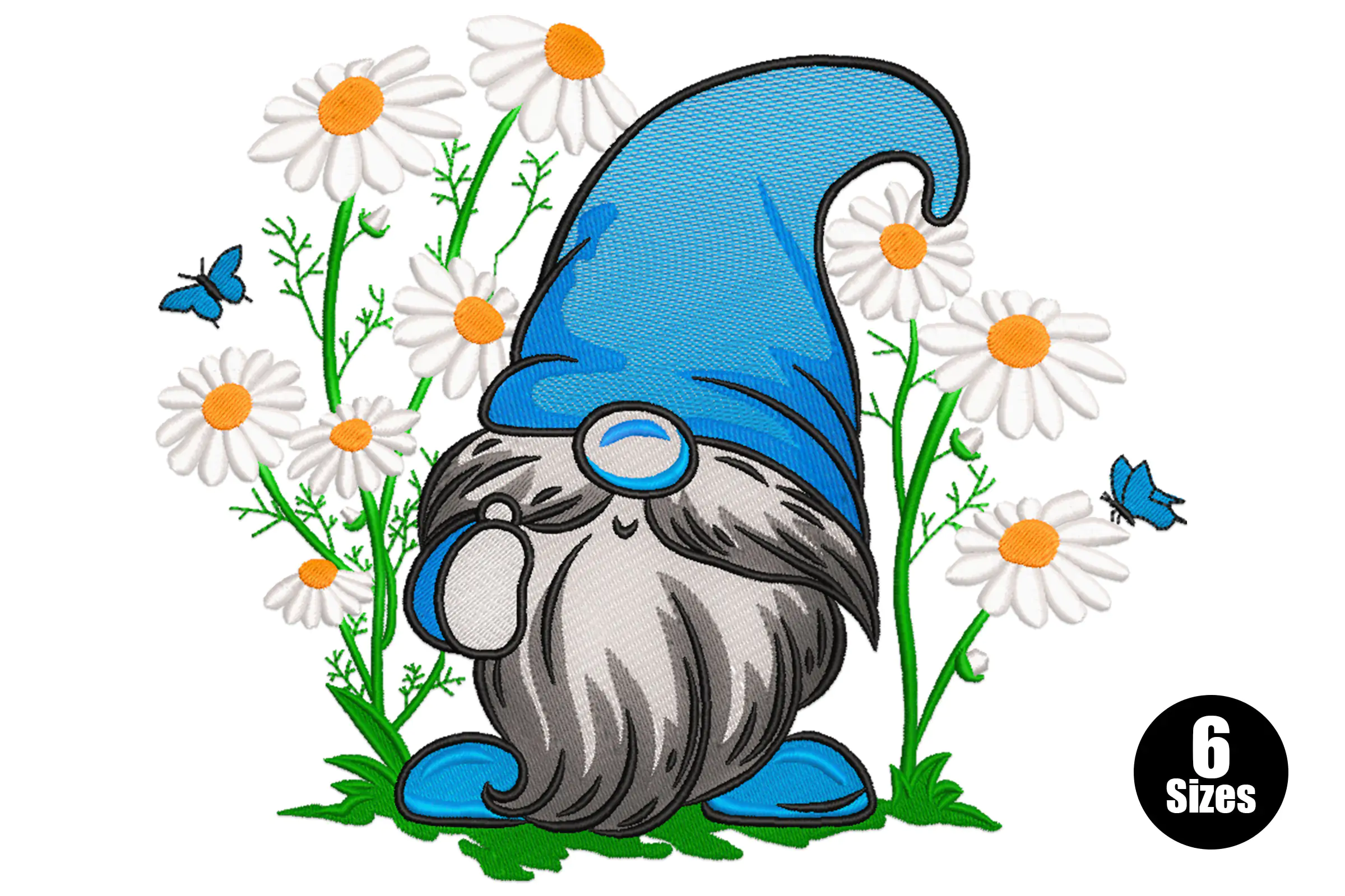 Gnome in Flowers Embroidery Design File