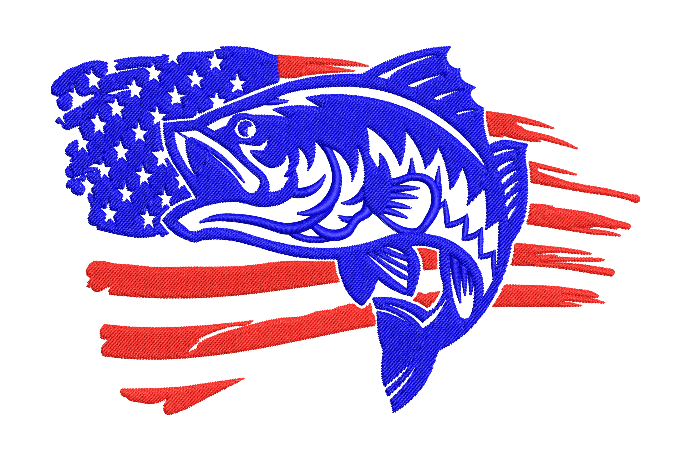 Patriotic American Flag Bass Fishing Embroidery Design