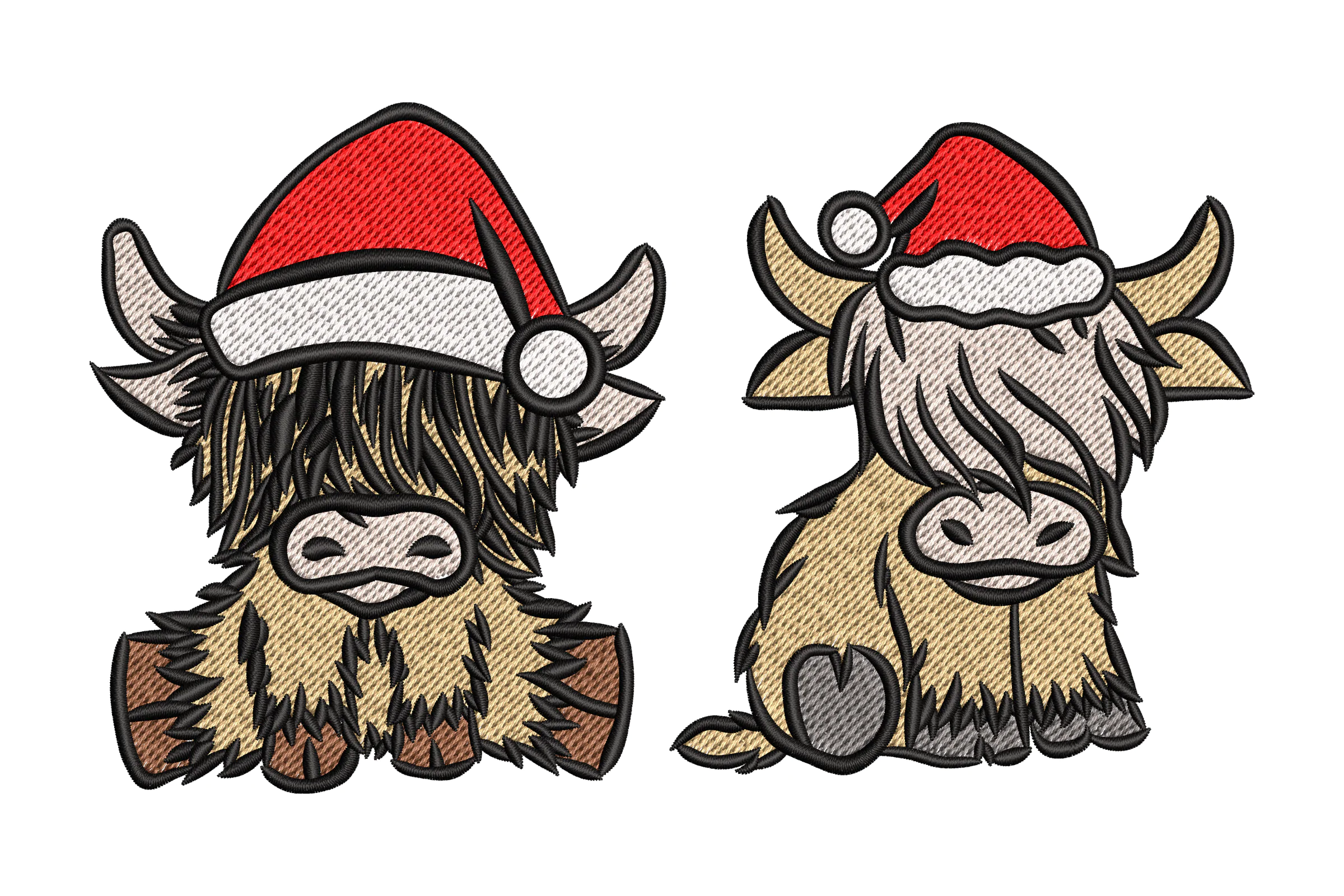 Christmas Highland Cows Embroidery Design