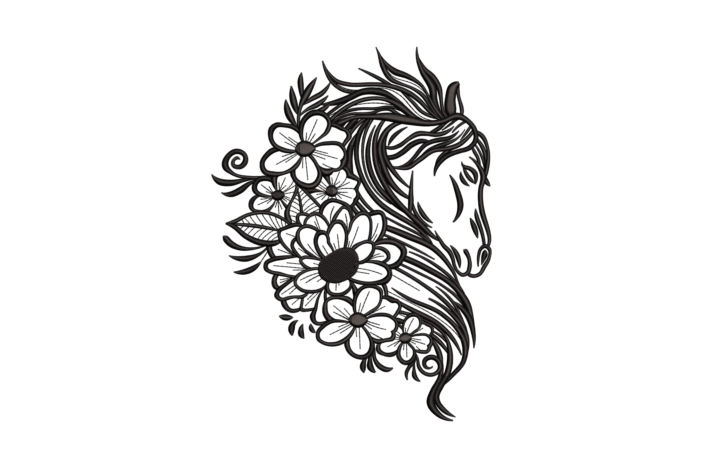 Floral Horse Embroidery Design