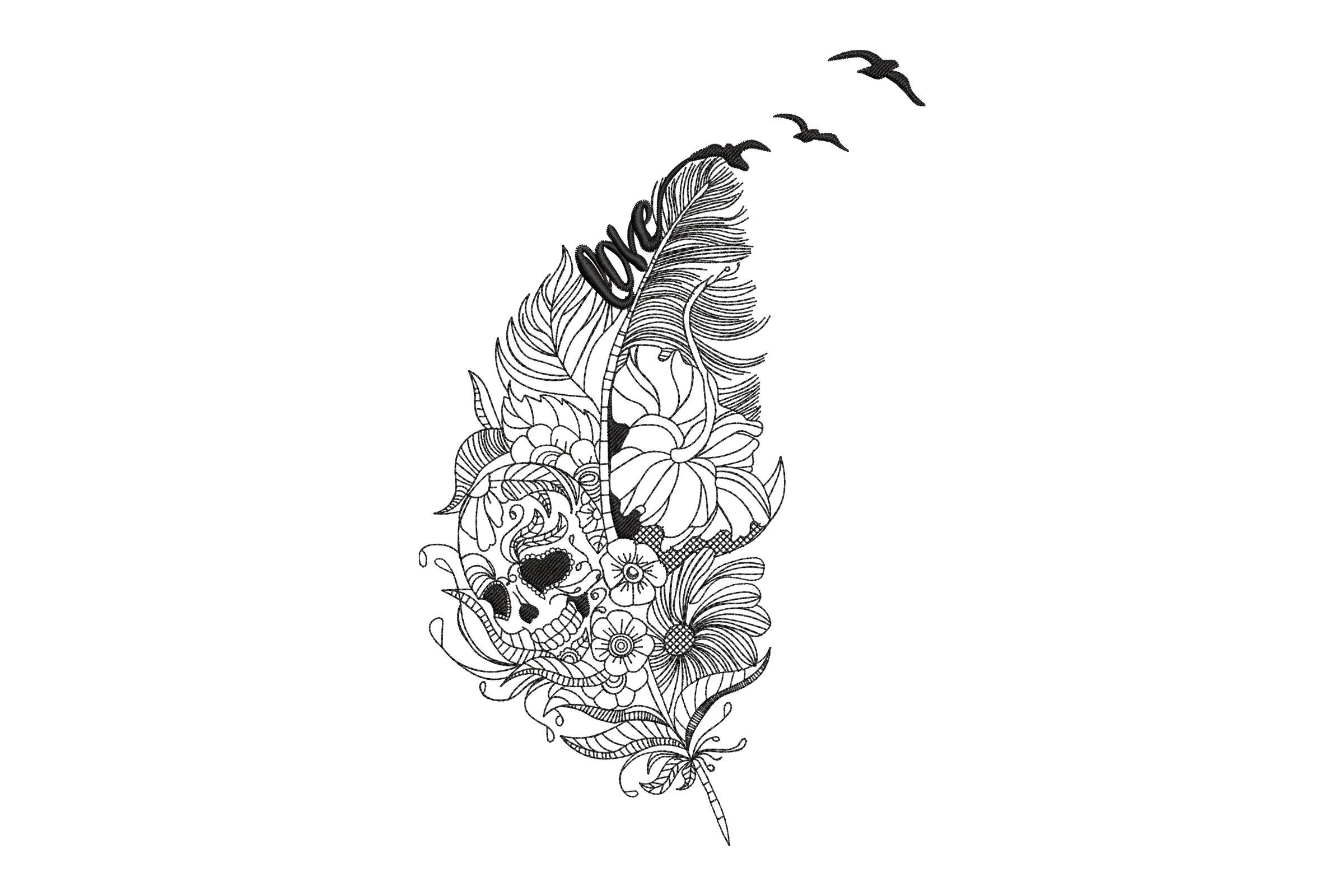 Sugar Skull Feather Embroidery Design